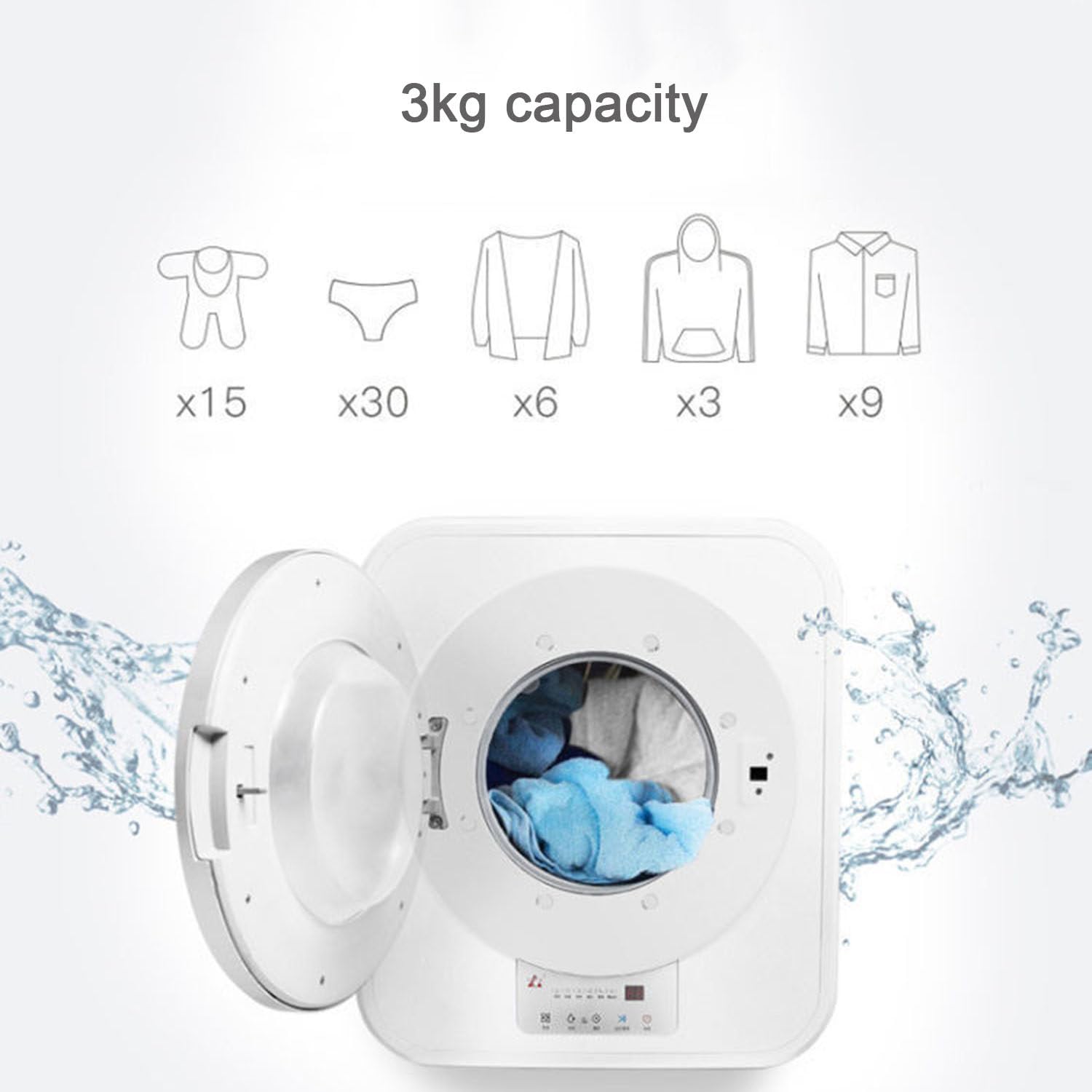 Mini Machine à Laver, Machine à Laver Murale Automatique et Sèche-Linge, Petit Lave-Linge Domestique Compact Portable de 3 Kg, pour la Salle de Bain, la Cuisine