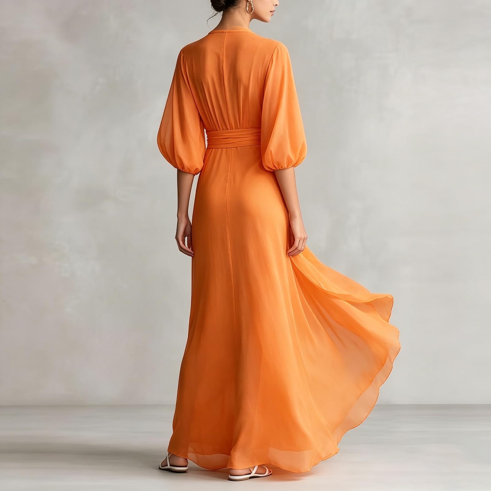 Vestido De Mujer Y Tul con Diseño Cruzado Escote En V Manga Abullonada
