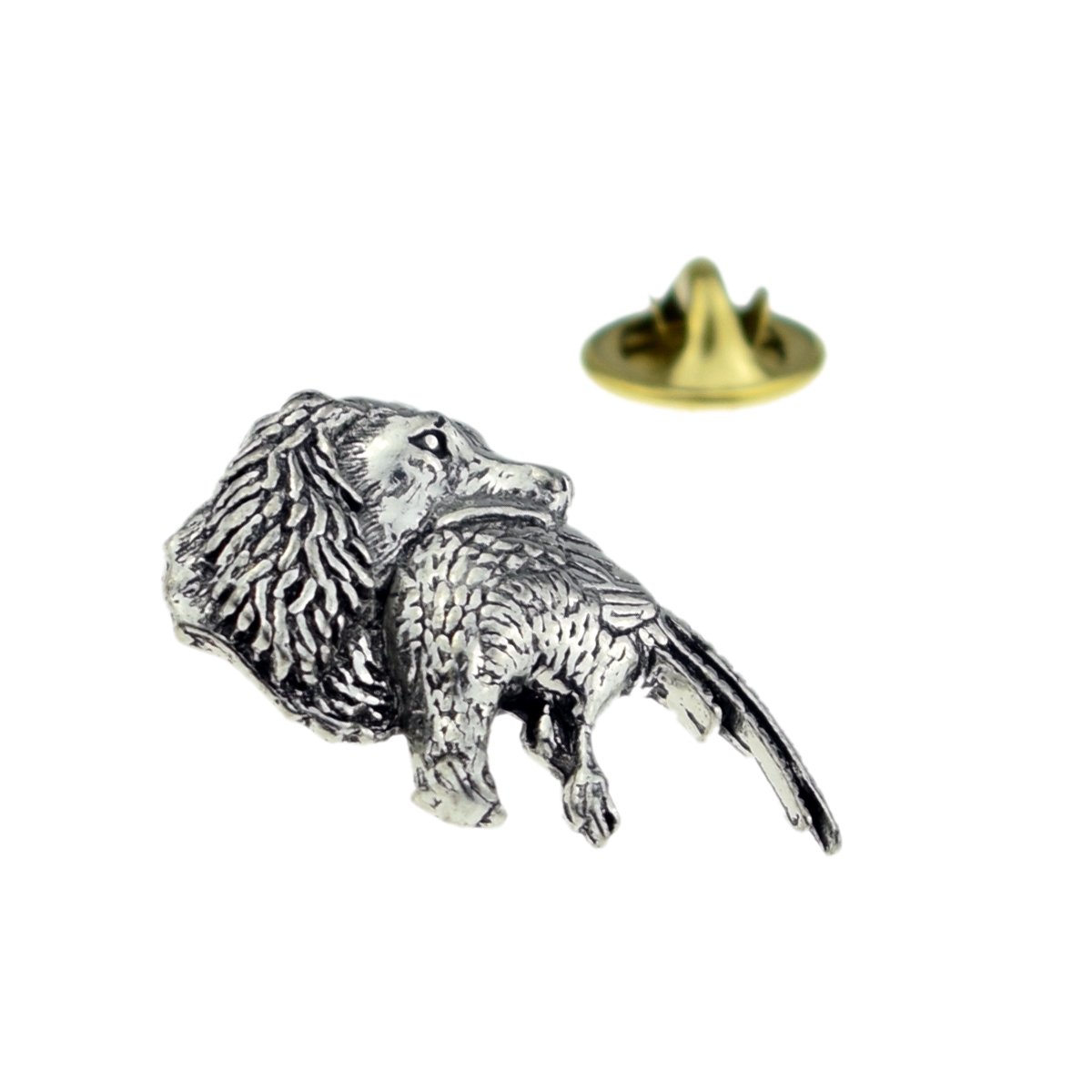 A26 Spaniel with Pheasant in mouth English Pewter Lapel Pin Badge XTSPBA26