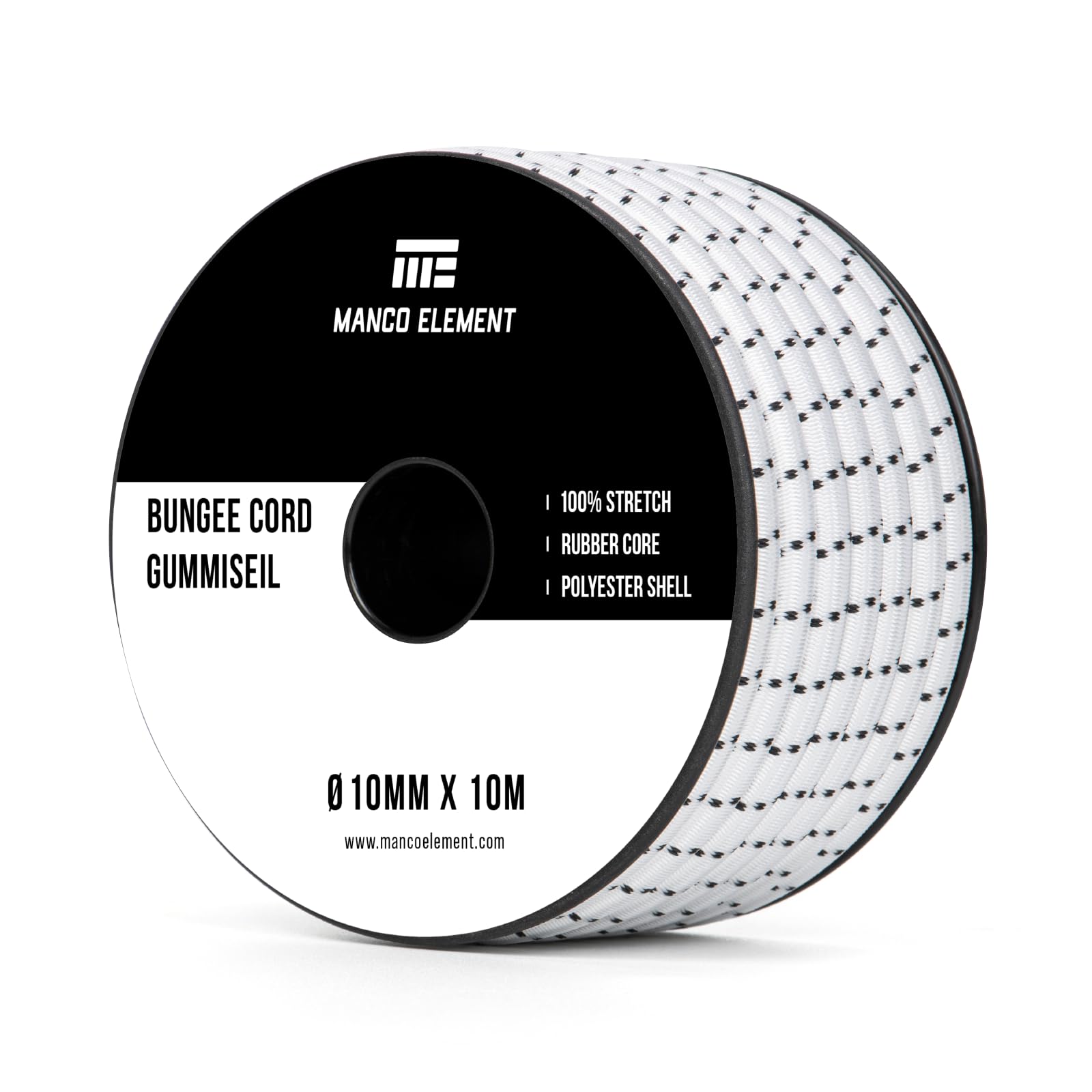 Manco Element Bungee Cord 10mm x 10m Elastic Cord Shock Cord - White/Black