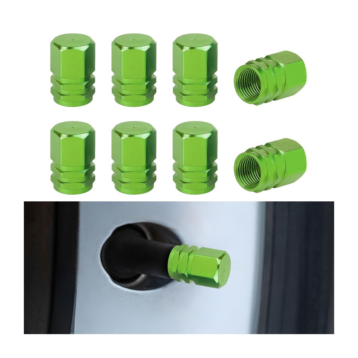 Osilly Aluminum Tire Valve Stem Caps, Green