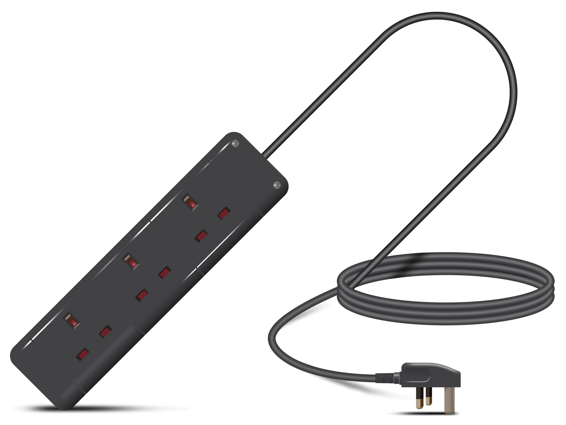 Eagle Three Gang Mains Power 13A Extension Socket to 13A UK Plug Lead Cable, British Standards BS1363 2m