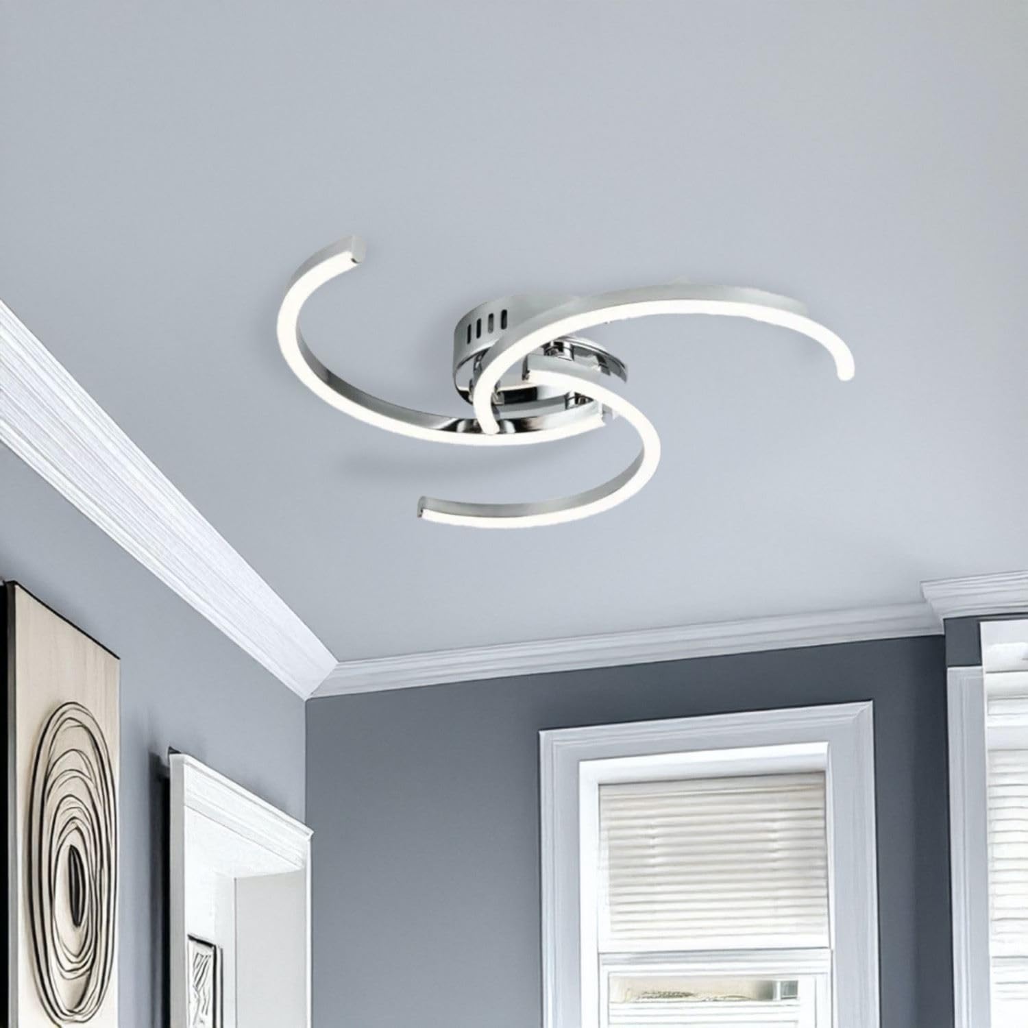 Firstchoicelighting Chrome Modern Ceiling Light, Integrated Led, Curve Design, Low Energy Led Light Fitting
