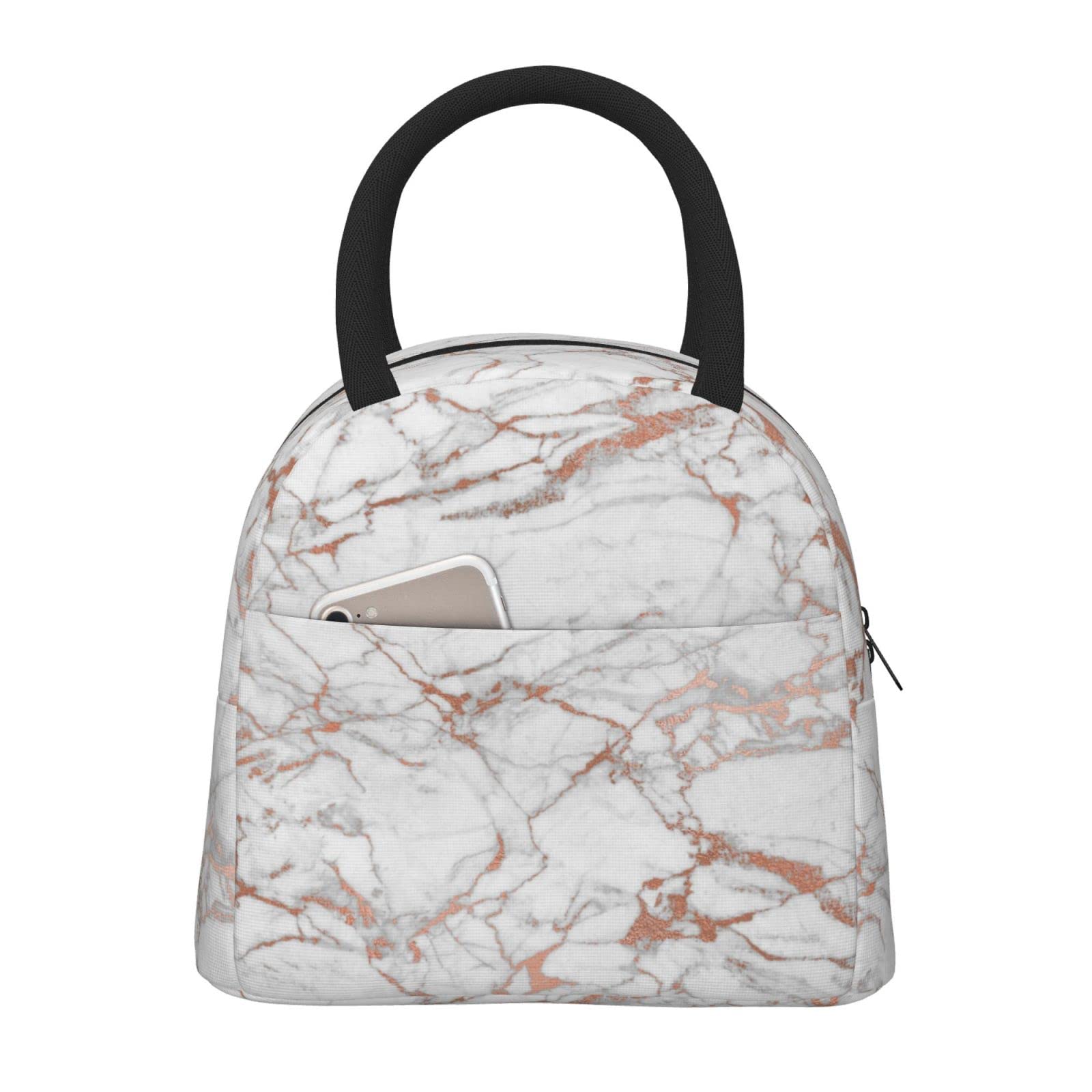 Duduho White And Brown Marble Texture Lunch Bag Large Tote Bag Reusable Lunch Box Container For Women Men School Office Work, 10l