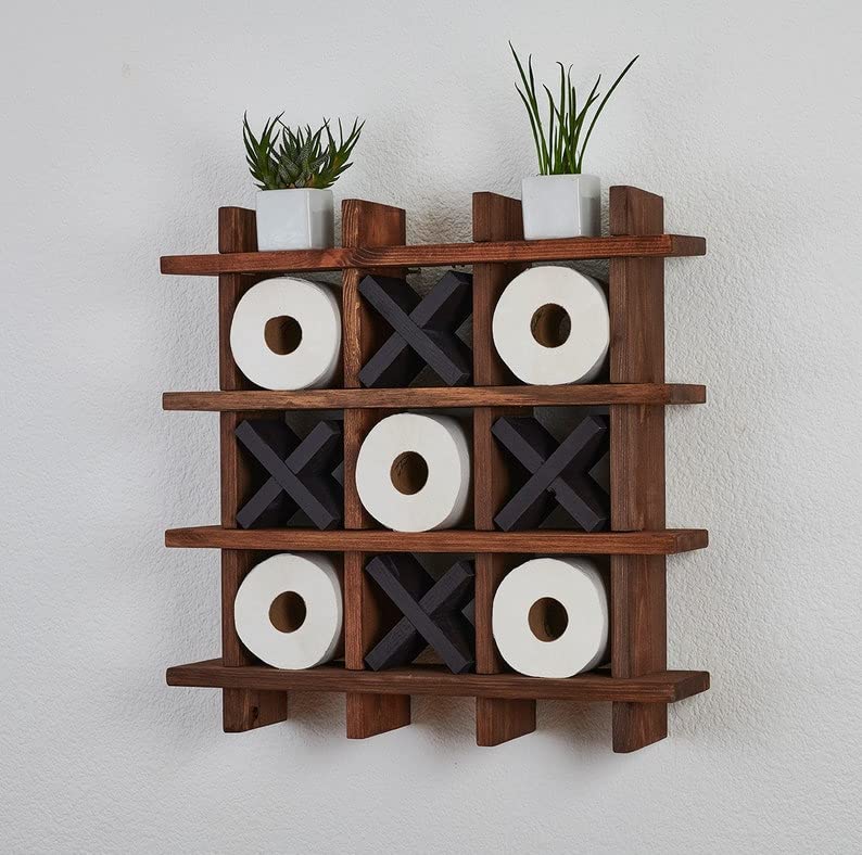 Large Toilet Paper Holder Tic Tac Toe Blue Pine