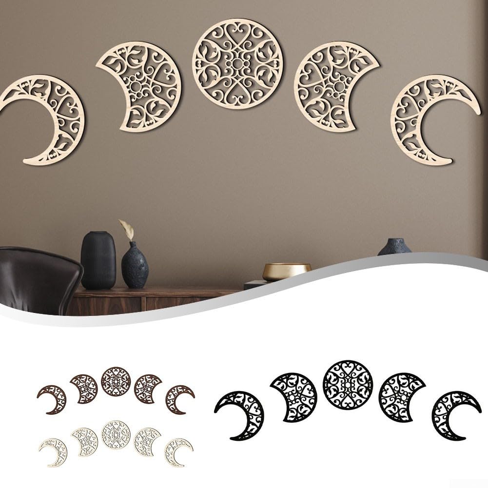 DAZZLEEX Décoration murale à suspendre en bois avec phases de lune pour bureau, chambre d'enfant, chambre à coucher, appartement - 30 cm (1)