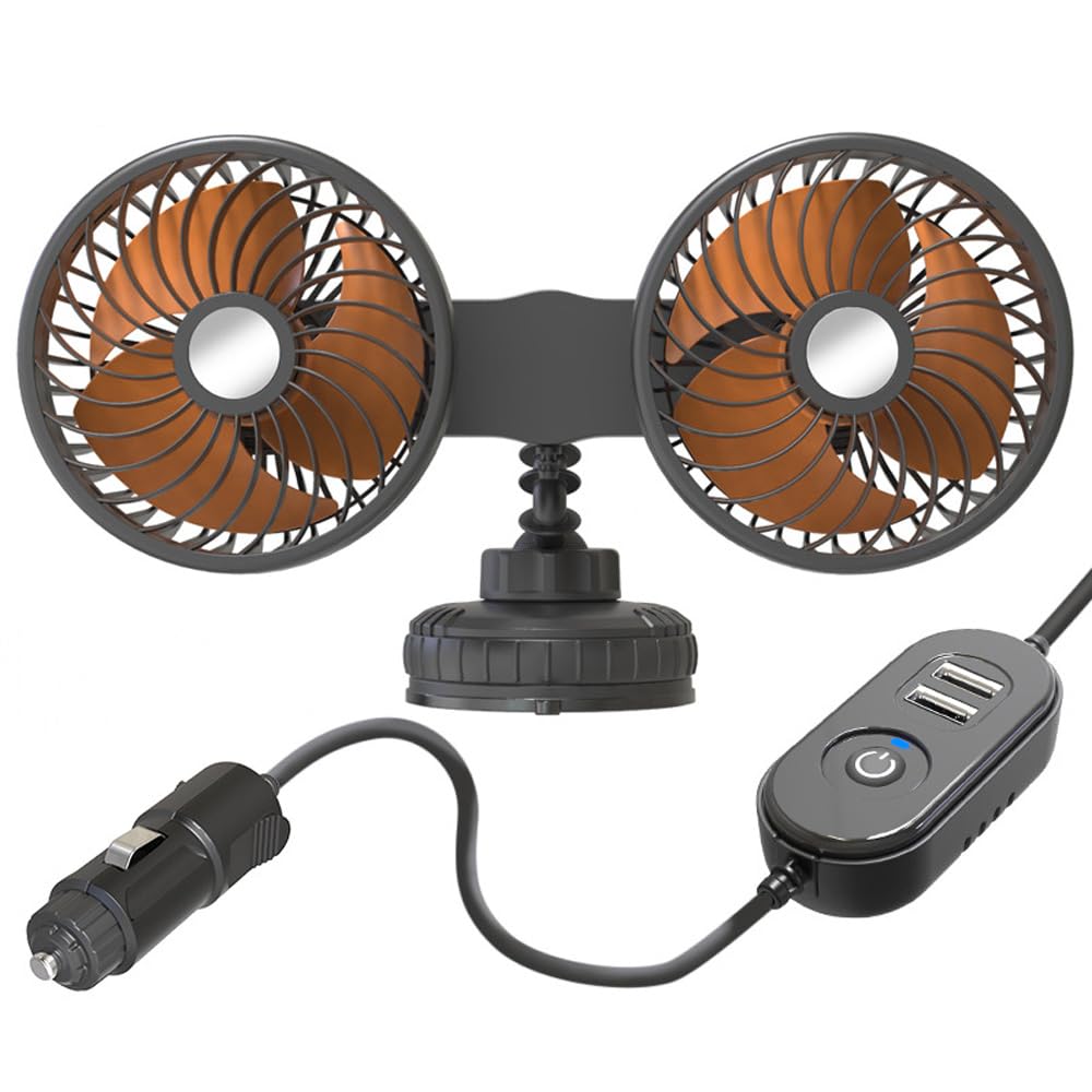 KACEPAR Auto Ventilation Fan, Suction Cup Car Electric Fan, Car Air Cooler, 12V-24V DC Car Cooling Fan, Car Cooling Fan
