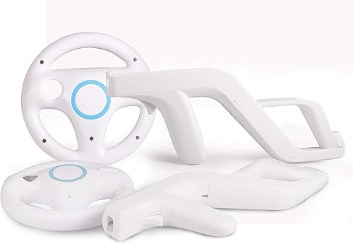 Arrocent Mario Kart Racing Wheel and Zapper - Pistola de luz para Wii Wii U paquete de 2 color blanco