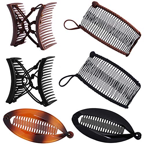 6 Packs Banana Hair Clip Stretchy Double Comb Hair Clip Fishtail Hair