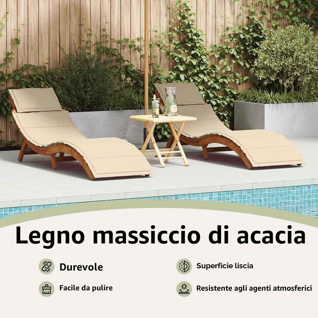 vidaXL Lettino prendisole 2 pz Legno di Acacia Massello Beige | Cuscini in poliestere per un relax totale, Costruzione in legno forte e stilosa,