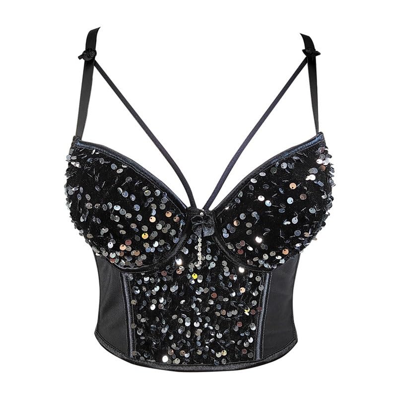 CGTENBS Womens Corset Crop Tops Mesh Corset Tops Push Up Rhinestone Diamond Bra Club Party Tank Top for