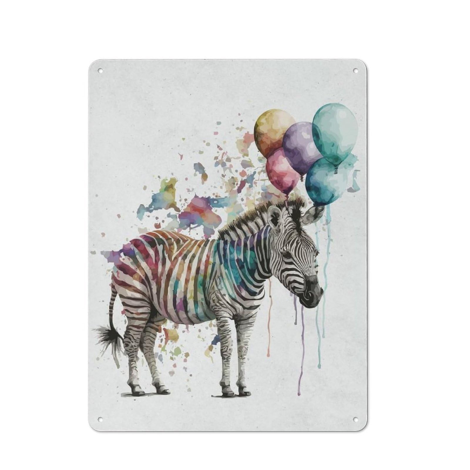 Metal Wall Sign 40x30cm Featuring Watercolor Animals Zebra for Workshop Wall, for Room Styling Across Workshops And Hobby Rooms