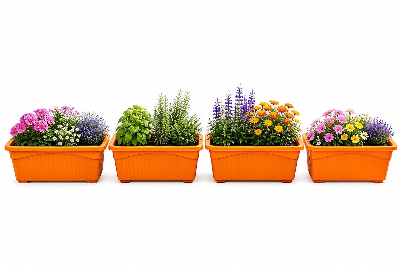 Rectangular Jupiter Plastic Window Pot 14 Inch Orange Flower Planter for Home Balcony Garden Railing Durable Indoor Outdoor Rectangular Plant Pot for Decorative Plants (Set of 4)-picture-15