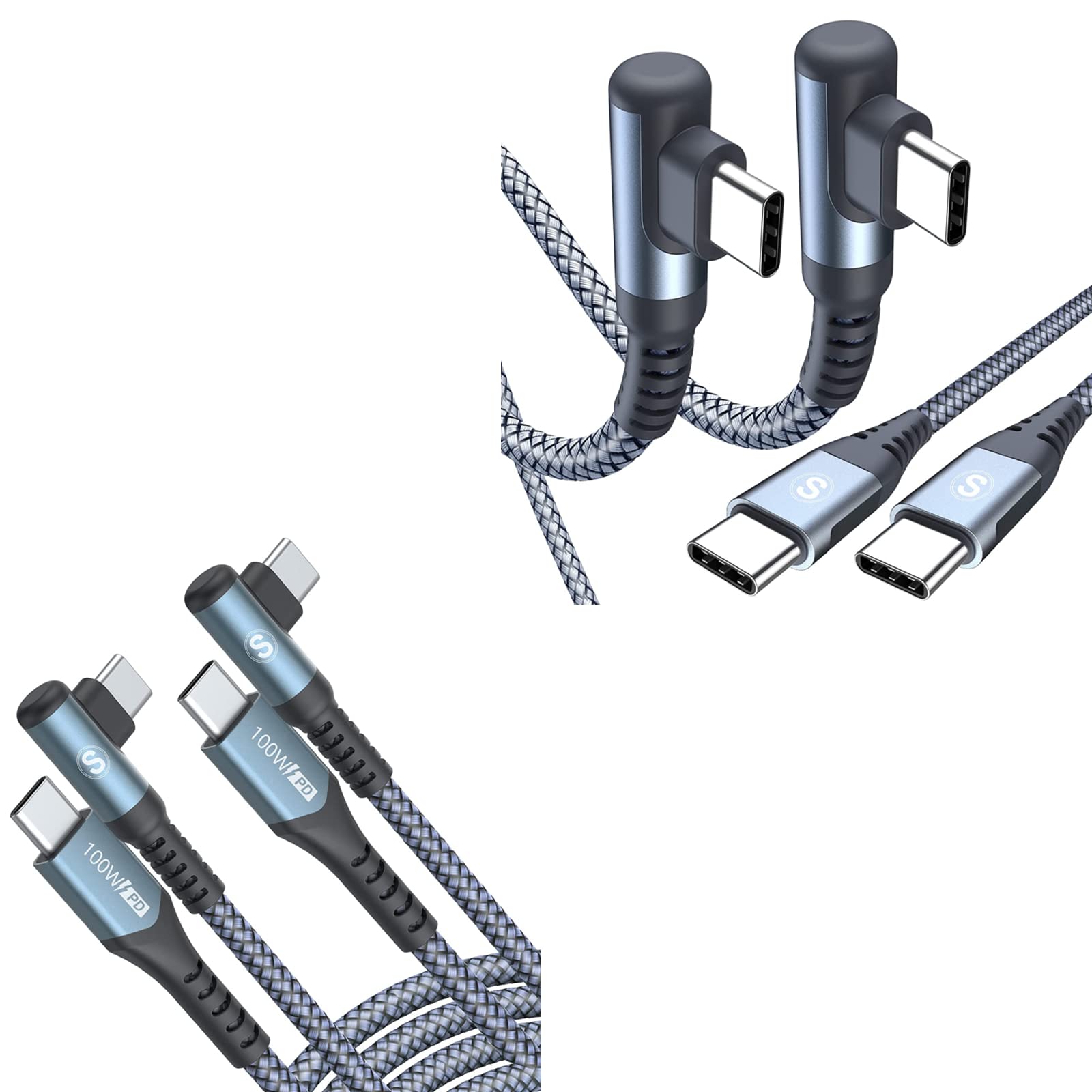 USB-C to USB-C Cable PD 60W & 100W USB-C Cable Right Angle iPad Pro/Air Charger Nylon Braided Cord for iPad Pro Air 4 5 Mini 6, MacBook Samsung S22 S21 S20 S10 Note 20 10 LG Moto Pixel PS5 Switch