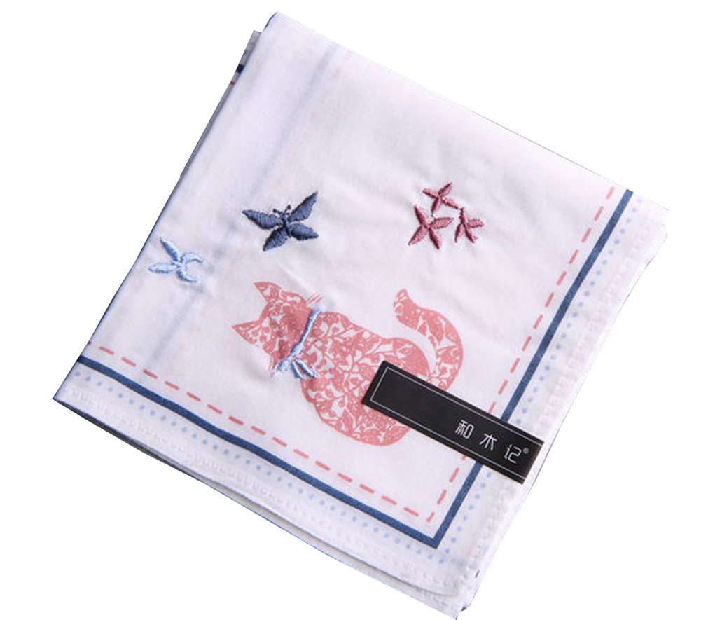 Lovely Item Women's Cotton Flower Embroidery Print Squares Handkerchief 17x17