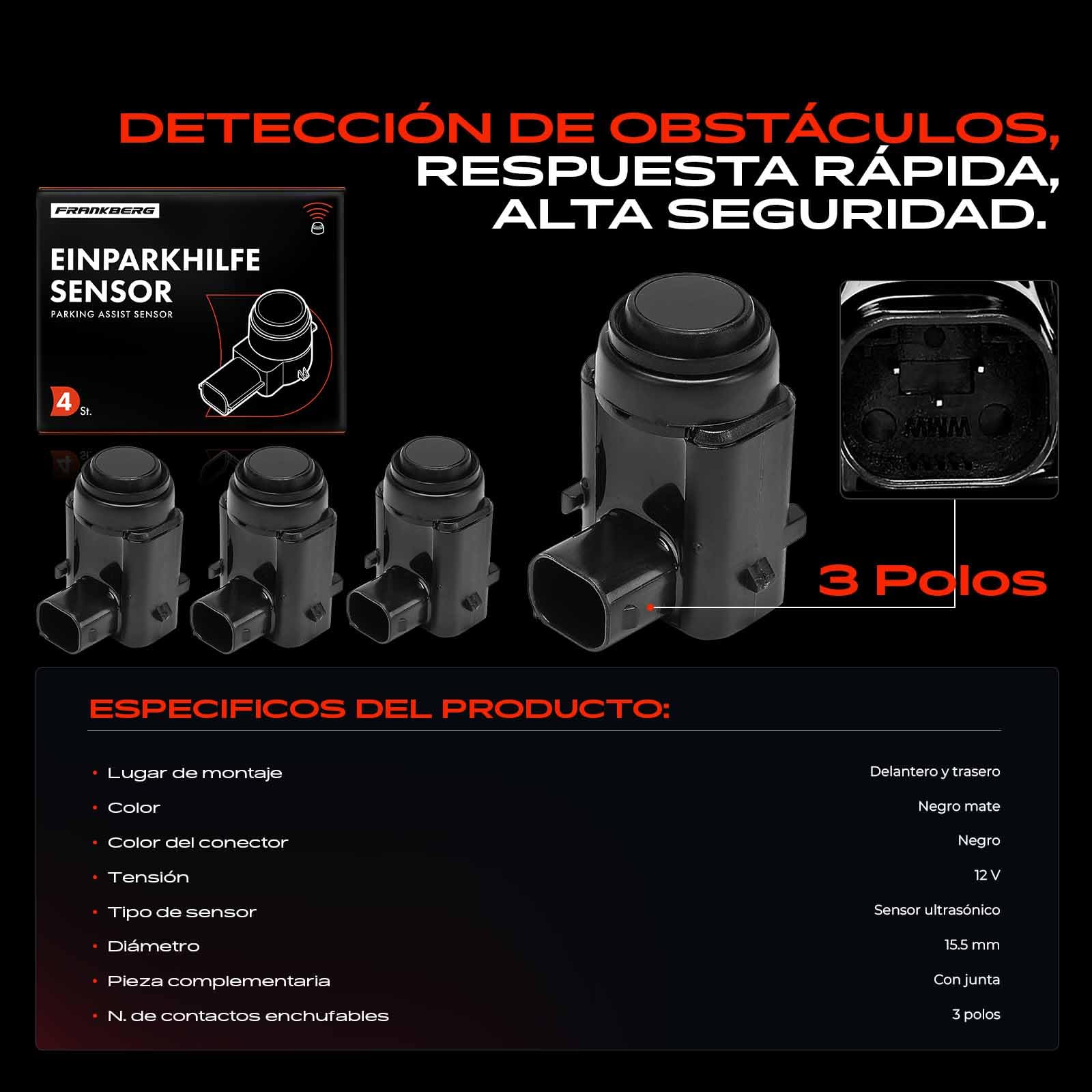 Frankberg 4 sensores de aparcamiento delanteros y traseros 12787793 | Compatible con: Caravana Astra G T98, Caravana clásica Astra G F35, Corsa C Caja/Hatchback X01, Astra H GTC A04