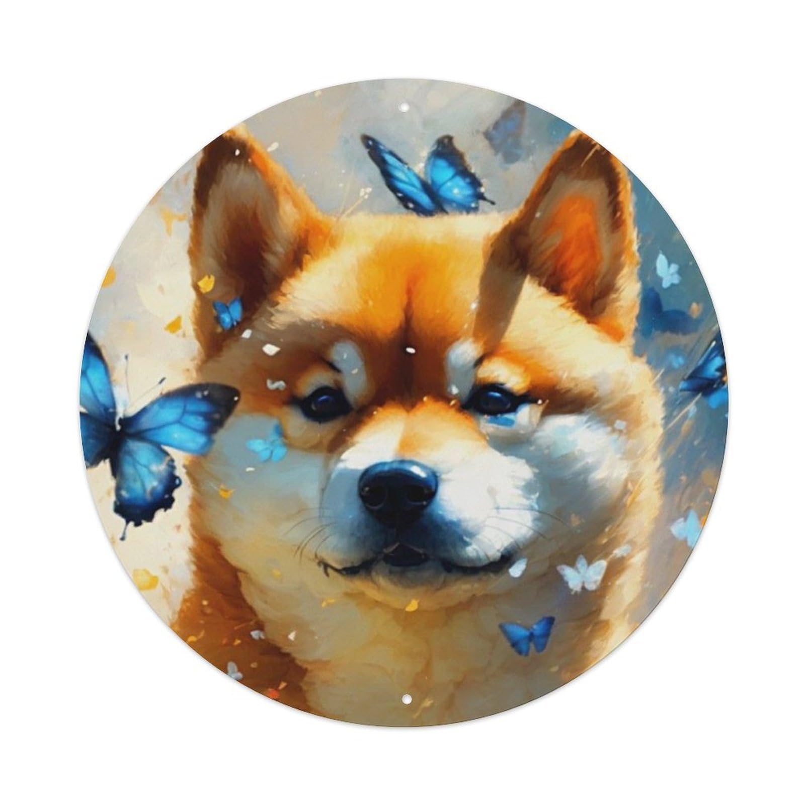 Animal Shiba Inu Butterfly Soft Aesthetic Dreamy Cozy Vintage Metal Tin Sign Plaque Wall Decor for Cafe, Club Bar, Office, Garden Metal Poster 8x8Inch