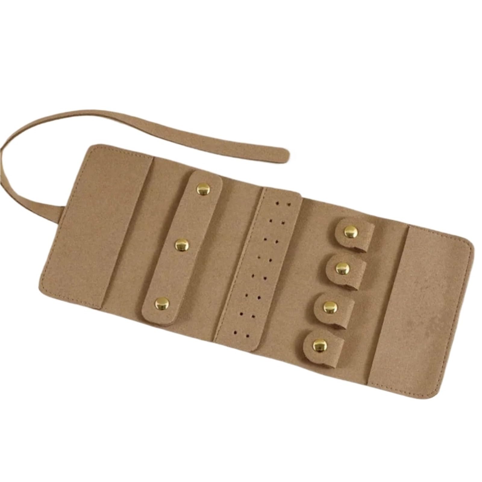 RUWLFE 2Pcs Jewelry Roll Organizer Foldable Case Travel Portable Earrings Rings Necklaces for Rings, Necklaces, Earrings(Khaki)