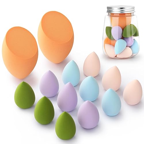 Juego de esponjas de maquillaje, paquete de 12 mini y 2 paquetes de esponjas de maquillaje de tamaño estándar, licuadoras de belleza multicolor