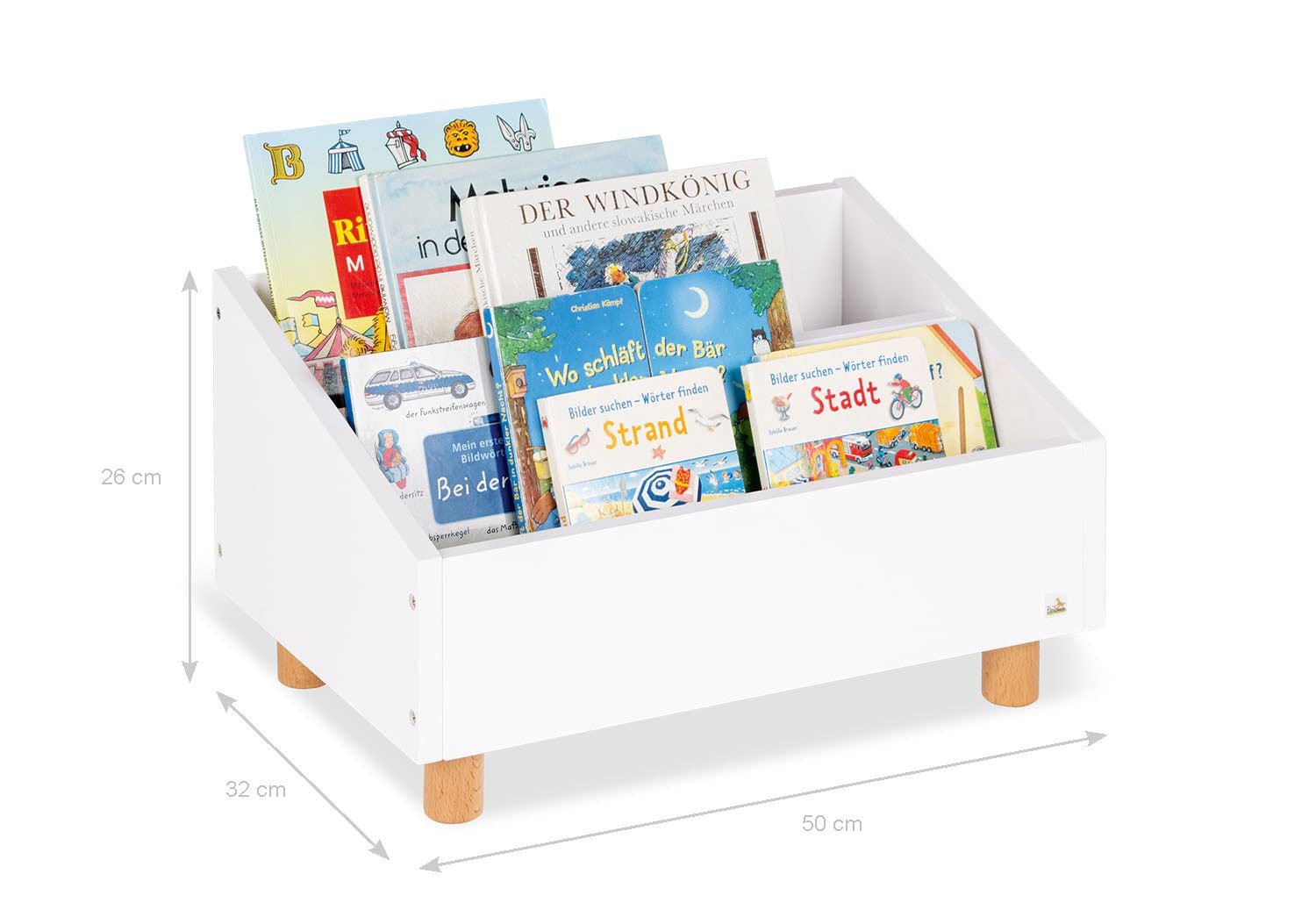 PINOLINO Regal Ando – Bücherregal Kinder 2 Fächer, weißes Kinderbücherregal fürs Kinderzimmer, Kinderregal mit skandinavischem Design, Spielzeugregal mit abgerundeten Holzfüßen, ab 3 Jahren