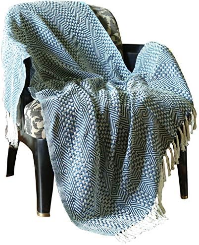 RAJRANG BRINGING RAJASTHAN TO YOU Reversible Brown Throw Blankets - 127 x 152 cm Super Soft Cotton Geomatric Throws for Single Sofa Couch Bed and Arm Chair Decor