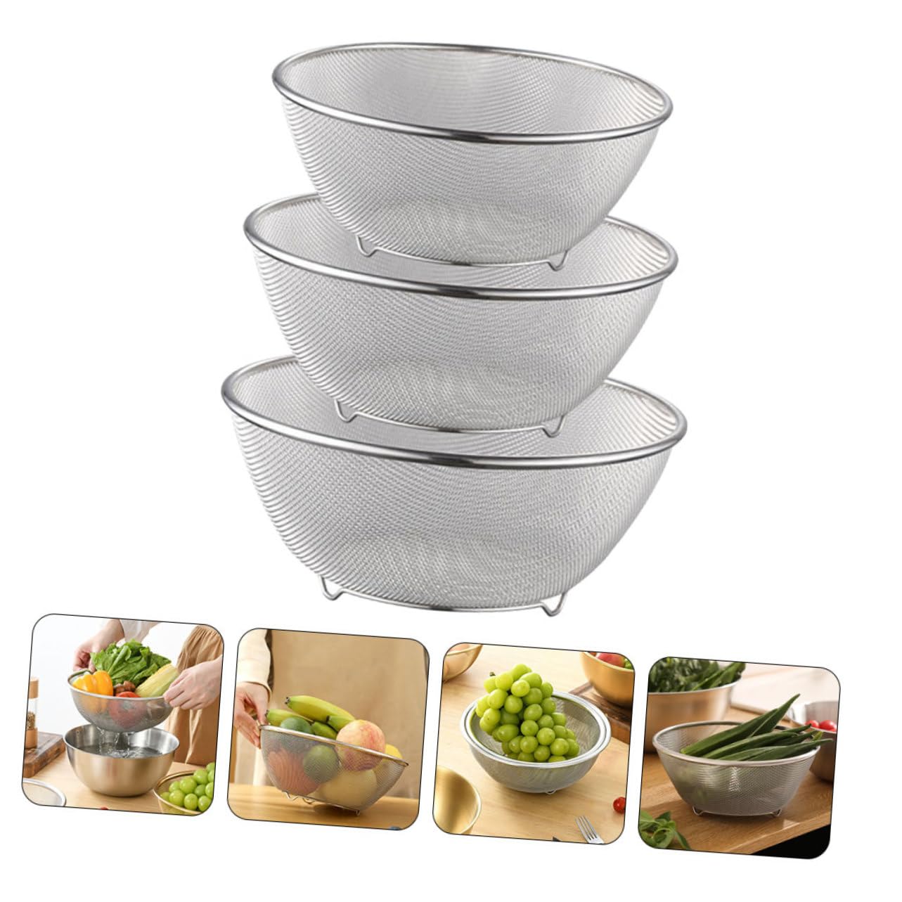 1juego Coladores De Inoxidable Malla Fina Para Verduras y Arroz Escurridor De Cocina Resistente y Práctico Para Uso Diario