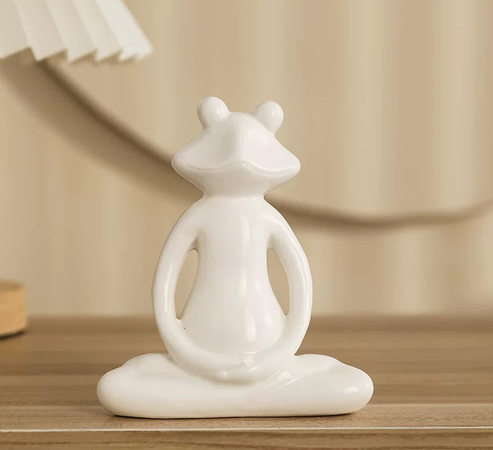 DECRZPB Ceramic Ornament White Yoga Frog Figurine Handcrafted Sculpture Arts Home Office Desktop Decor Wedding Gift