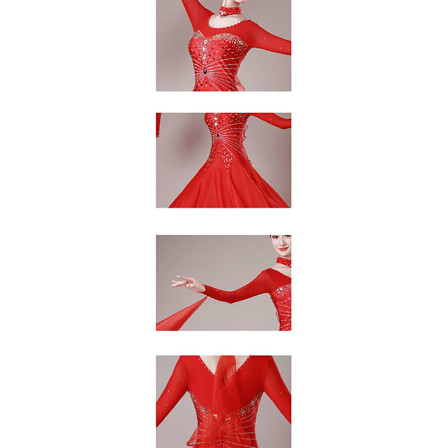 Vestito Da Gara Di Ballo Standard Da Donna Strass Gonna Ampia Svolazzante