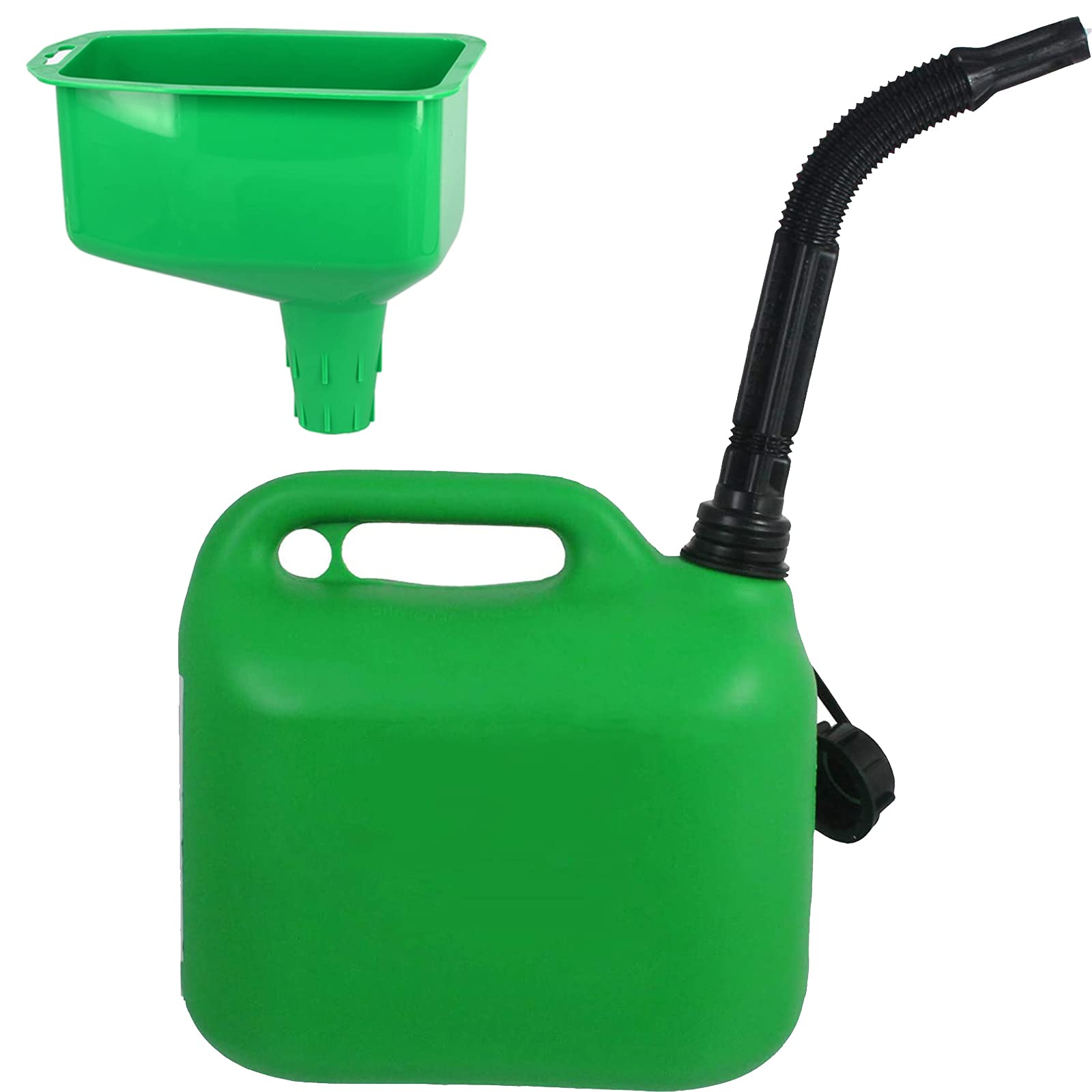 Spares2go Green 5 Litre Fuel Can Petrol Diesel Jerry Canister With Flexible Spout + Funnel (Green)