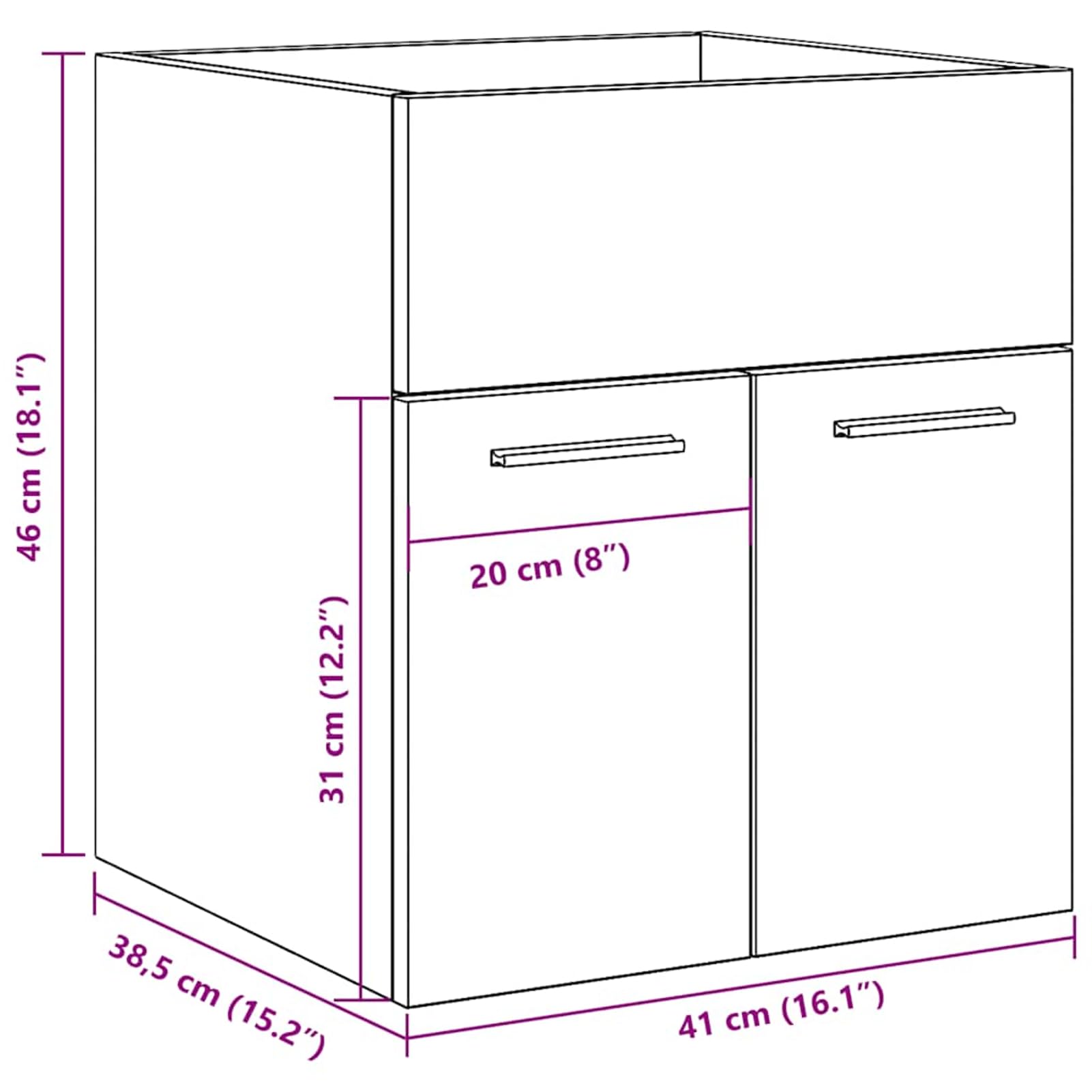 ATOMSTACK MAKER Szafka pod umywalkę do montażu na ścianie, wygląd starego drewna, 41 x 38,5 x 46 cm, materiał drewnopochodny i żelazo, z uchwytami – oszczędzający miejsce zestaw szafki łazienkowej do