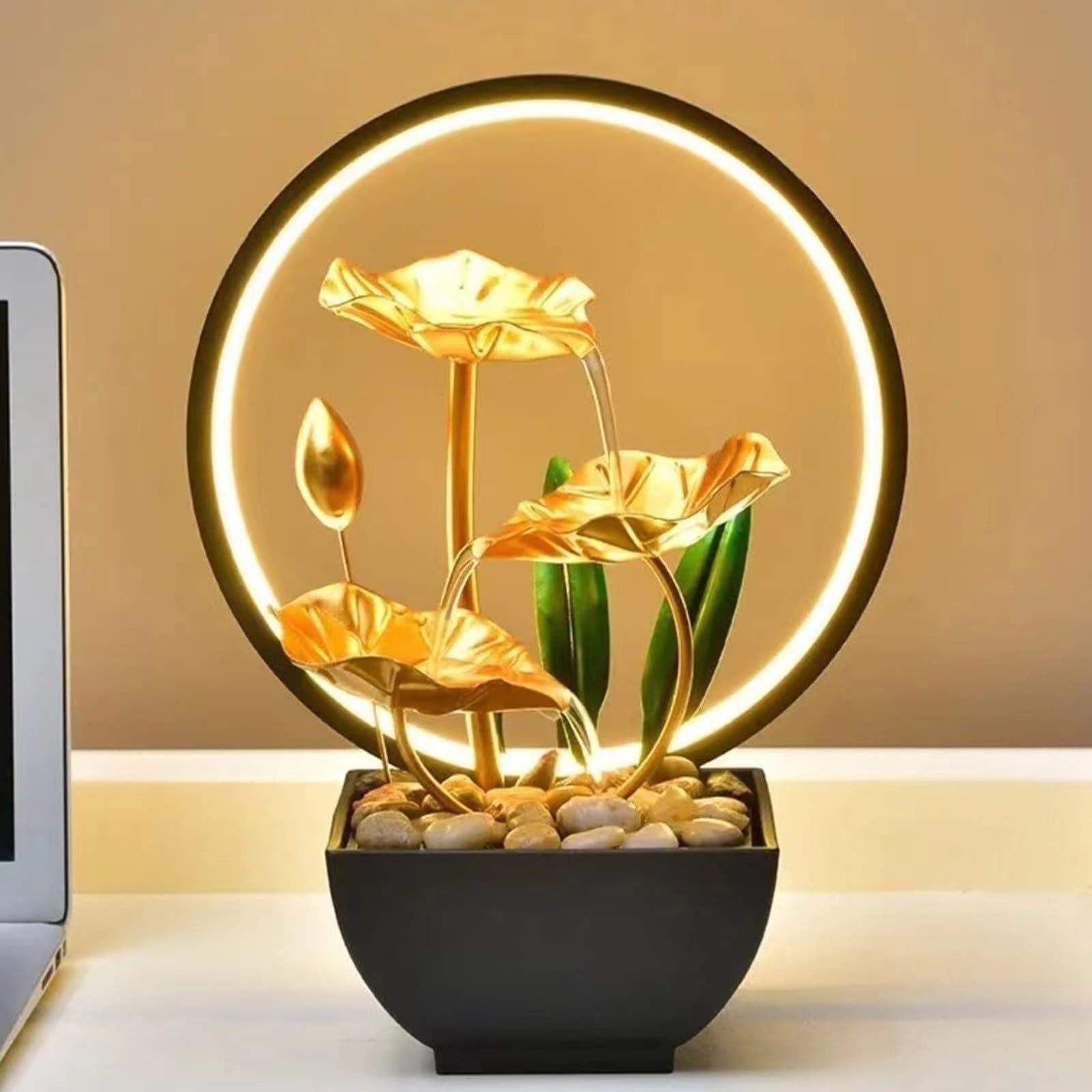 Fuente de cascada para interiores de 3 niveles con luz LED y piedras para calmar la decoración del hogar y la oficina, regalo de Año Nuevo, fuente pequeña para interiores