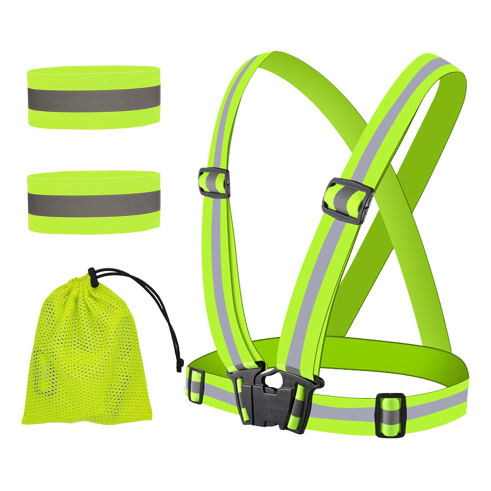 Duzapku ﻿Reflective Vest Running Gear, High Visibility Reflective 2 Wristbands, Adjustable Reflective Running Safety Gear, Night Walking Accessories for Outdoor Night Jogging Hiking Cycling Men Women