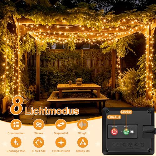 litogo [2 Stück] Solar Lichterkette Aussen, 12M 120 LED Lichterkette Außen Wasserdicht KupferDraht 8 Modus Solarlichterkette Deko für Garten, Balkon, Terrasse, Tor, Hof, Hochzeit, Party (Warmweiß) 3
