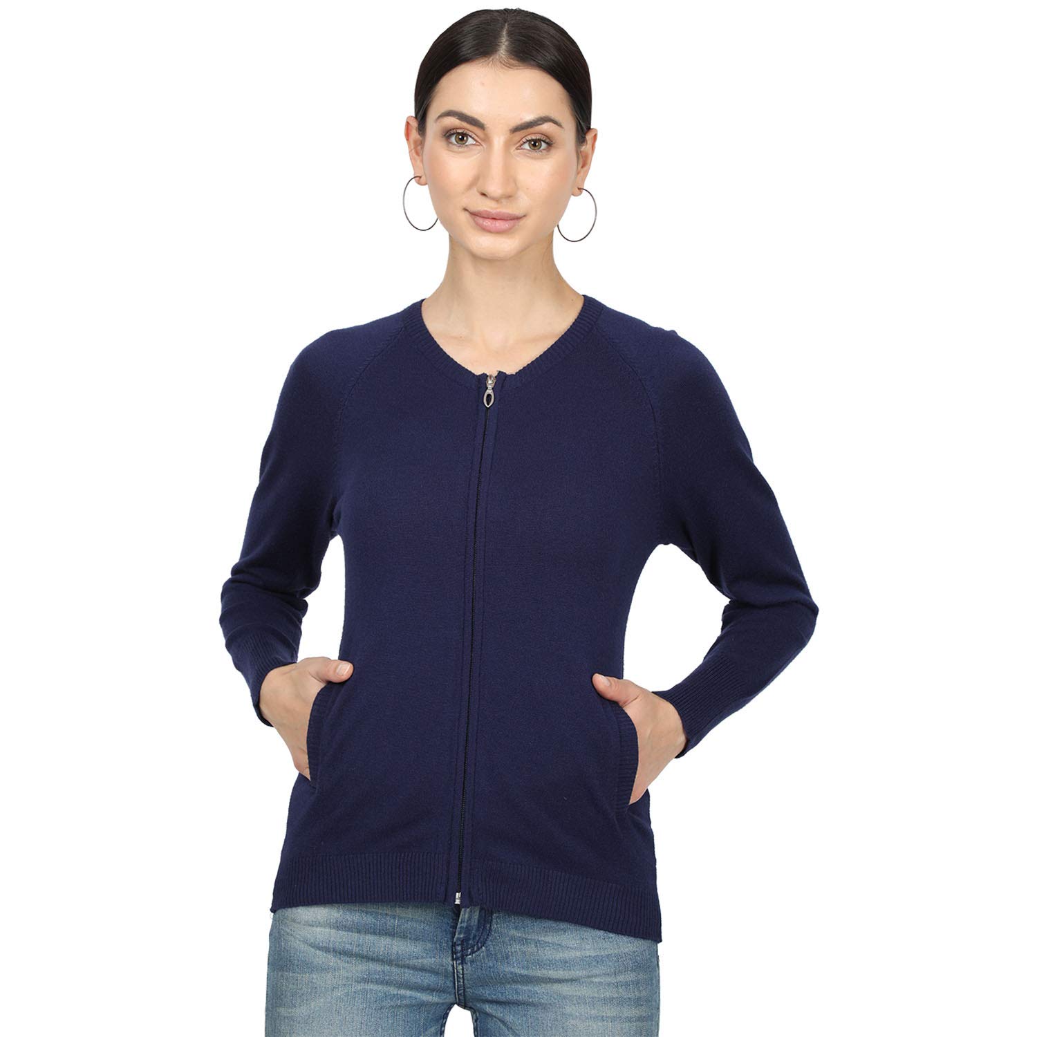 Monte Carlo Navy Blue Solid Wool Blend Pullover