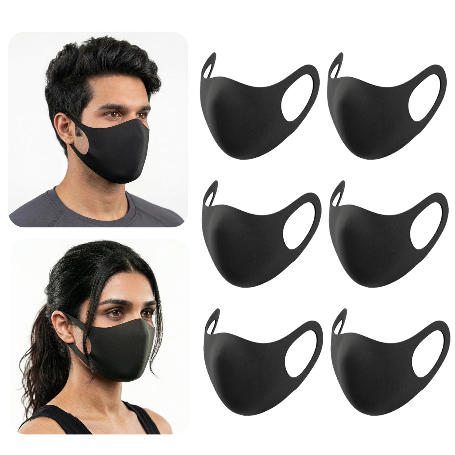 Yugan Anti Pollution Reusable and Washable Cotton Face Mask for Adult, Unisex, Soft Breathable Oxford Fabric (Black) - Pack of 6-image-22