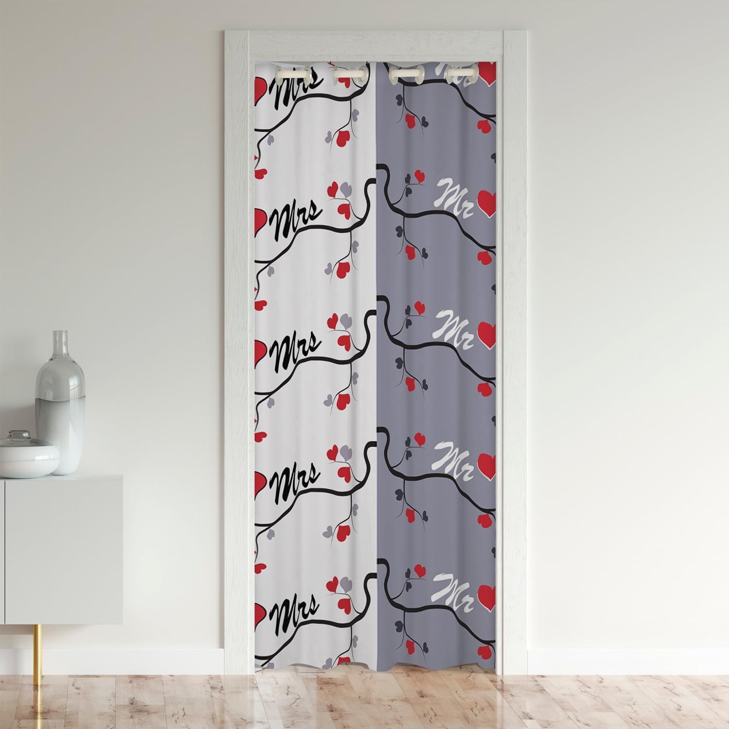Mr Mrs Room Divider Curtain Cover Couple Lover Door Curtain for Doorway Privacy Set for Men Women Valentine Day Closet Door Cover Curtain for Bedroom Living Room Romantic Simple Modern 86x203cm