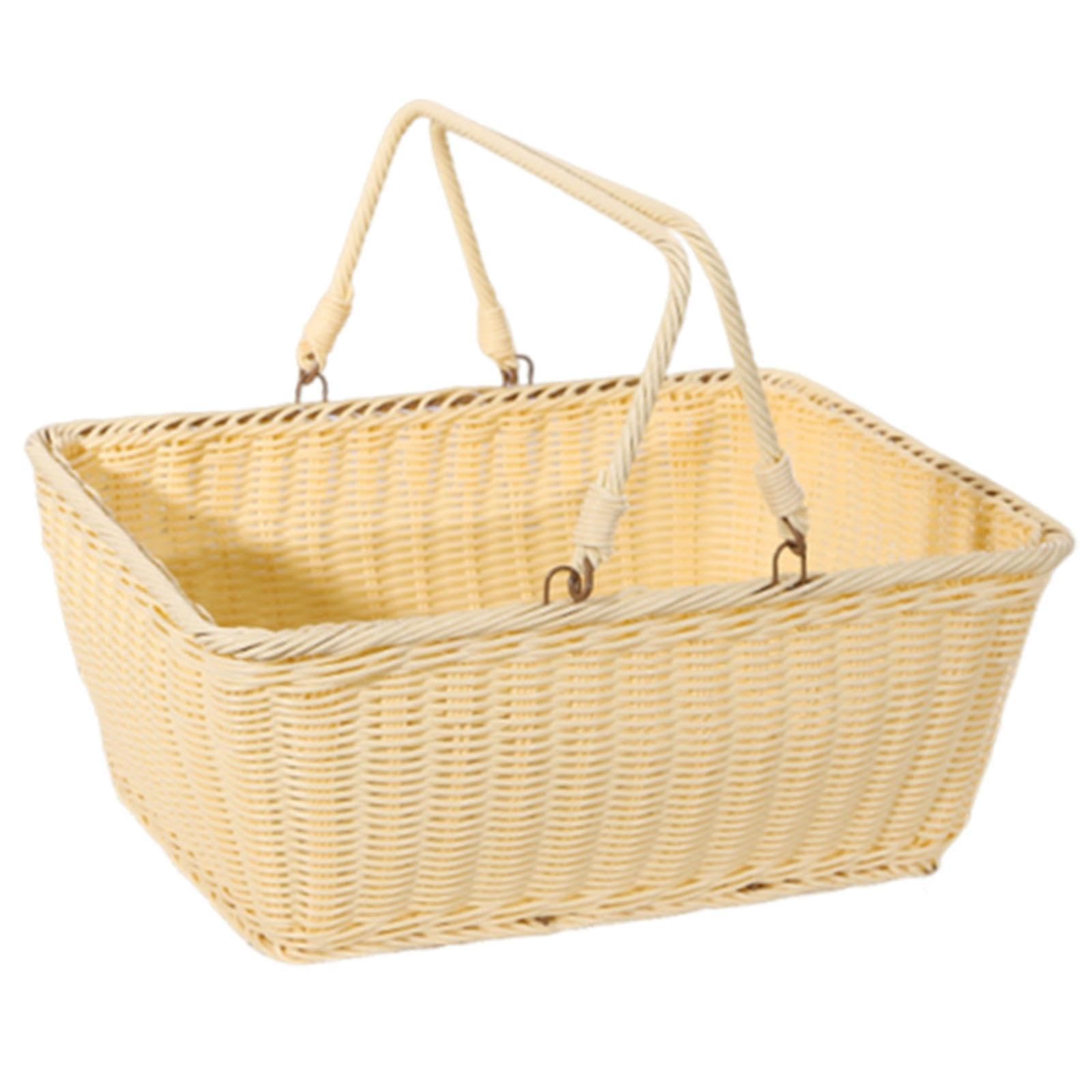 Weiden-Picknick-Aufbewahrungskorb mit faltbarem Griff, PP gewebte, leere Picknickkörbe, stabiler Eisendrahtrahmen, vielseitiger Erntekorb für Camping, Strand, Park, Halloween, B 45 x 35 x 20