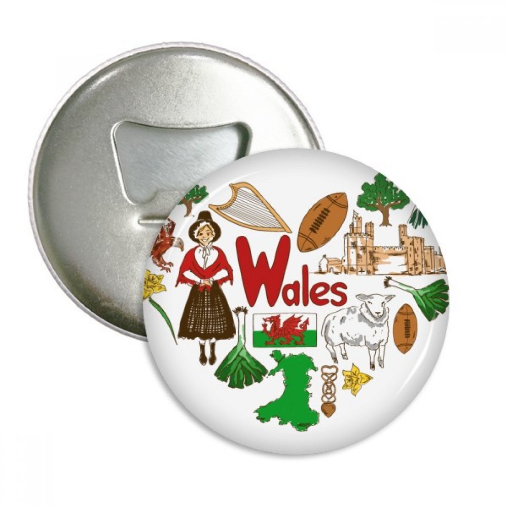 Ouvre-bouteille Pays de Galles et décapsuleur aimanté avec badge pin's, lot de 3 pièces