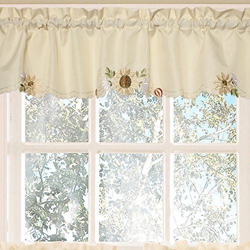 Image of Sweet Home Collection Kitchen Window Tier, Swag, or Valance Curtain Treatment in Stylish and Unique Patterns and Designs for All Home Decor, Sunflower