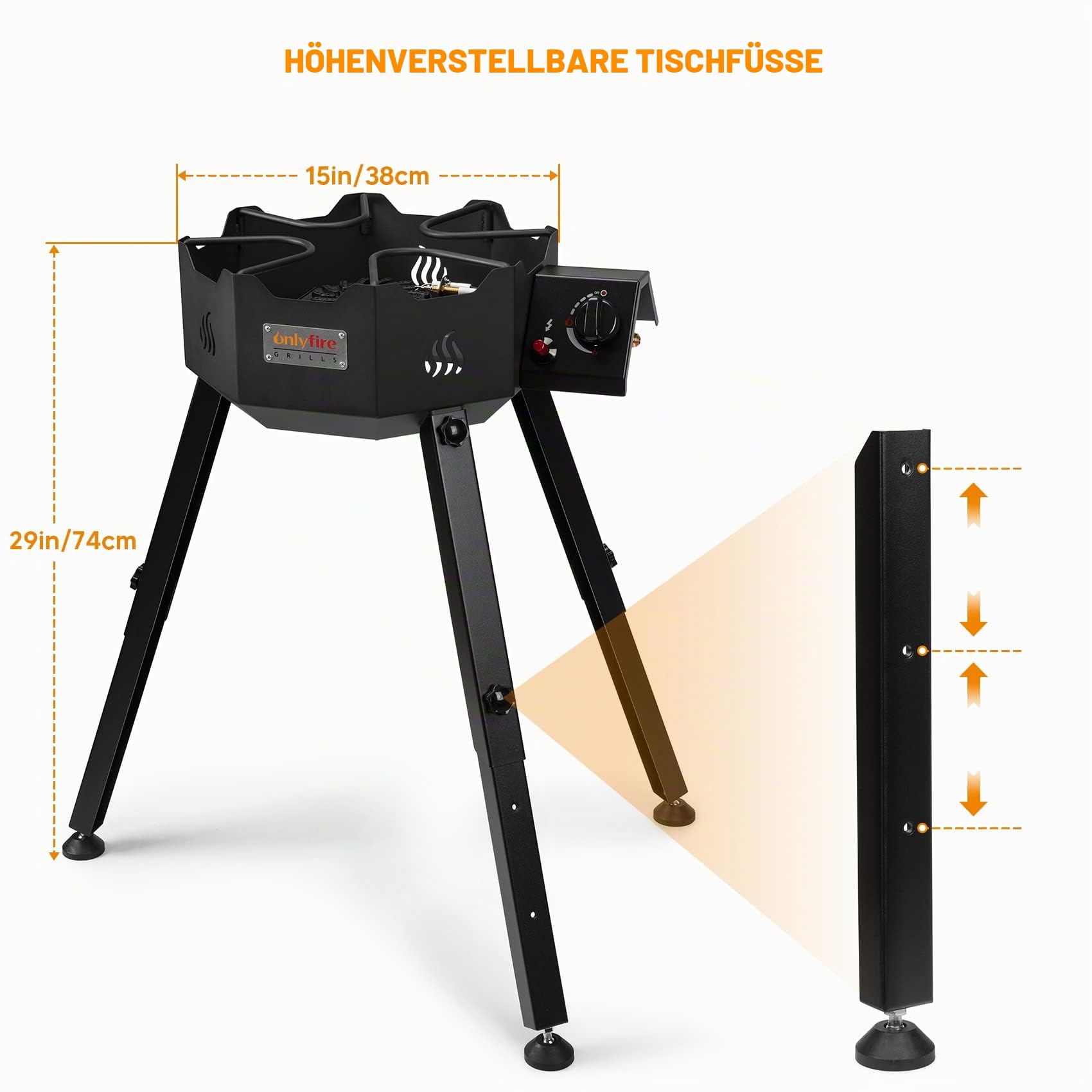 Onlyfire Outdoor Propanbrenner Herd, tragbarer Wok-Brennerständer mit Wok-Halterungen und abnehmbaren & verstellbaren Beinen für Outdoor-Camping, Kochen