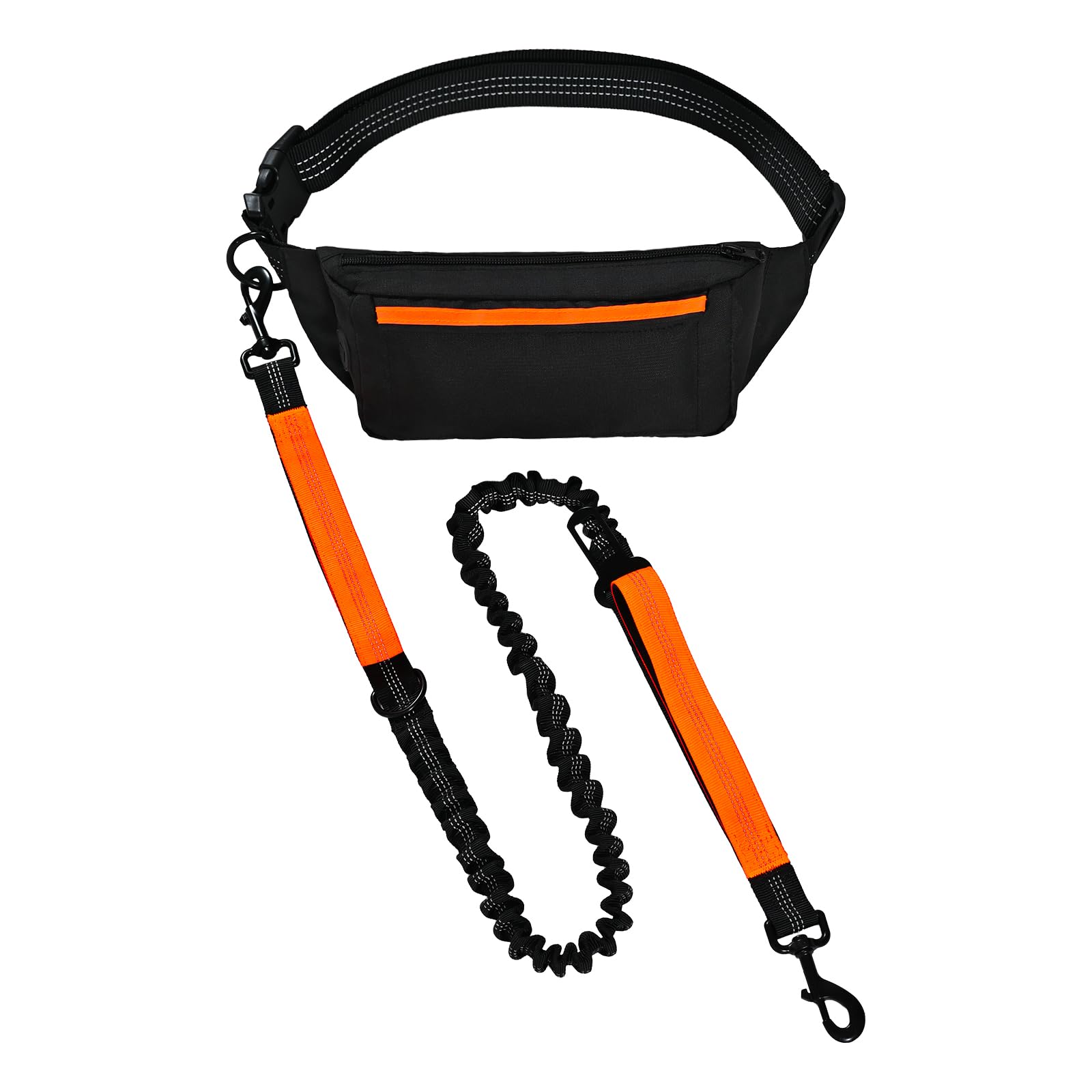 Amazon Basics Hands Free Dog Leash with Running Bag, Adjustable Waist Belt, Dual Padded Handles, Reflective Bungee Leash for Walking, Jogging, Hiking, Fits Small to Large Dogs (Up to 150 lbs)