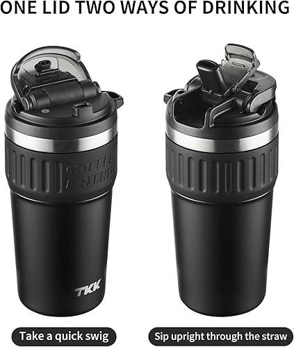 Miniatura 3 de TKK Termo de café aislado con revestimiento de cerámica, vaso de café helado de 21 oz con tapa con pajilla, taza de viaje a prueba de fugas de doble