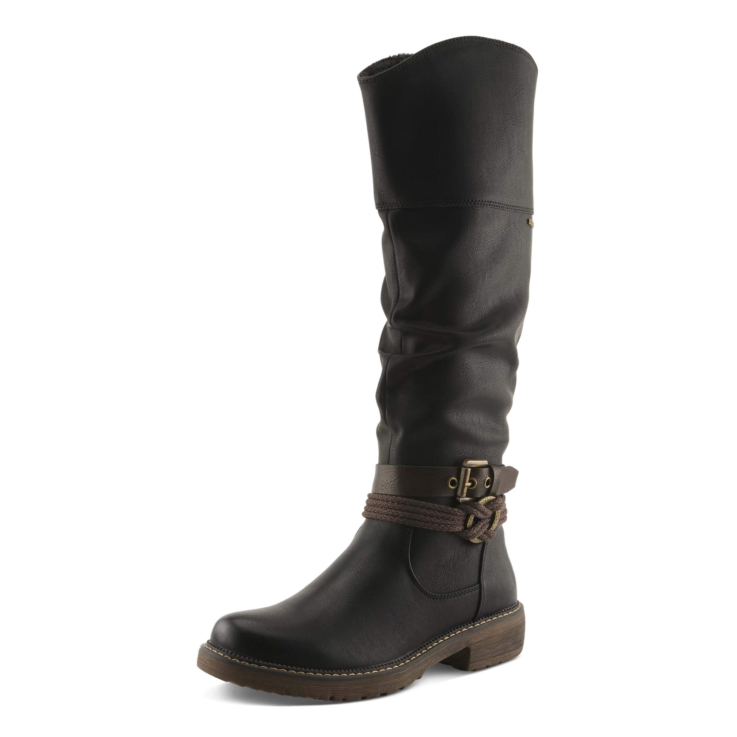Spring Step Womens Mangie Tall Knee High Boot Vegan Leather Zipper Back Closure Flexible Shock Absorbing Sole Faux