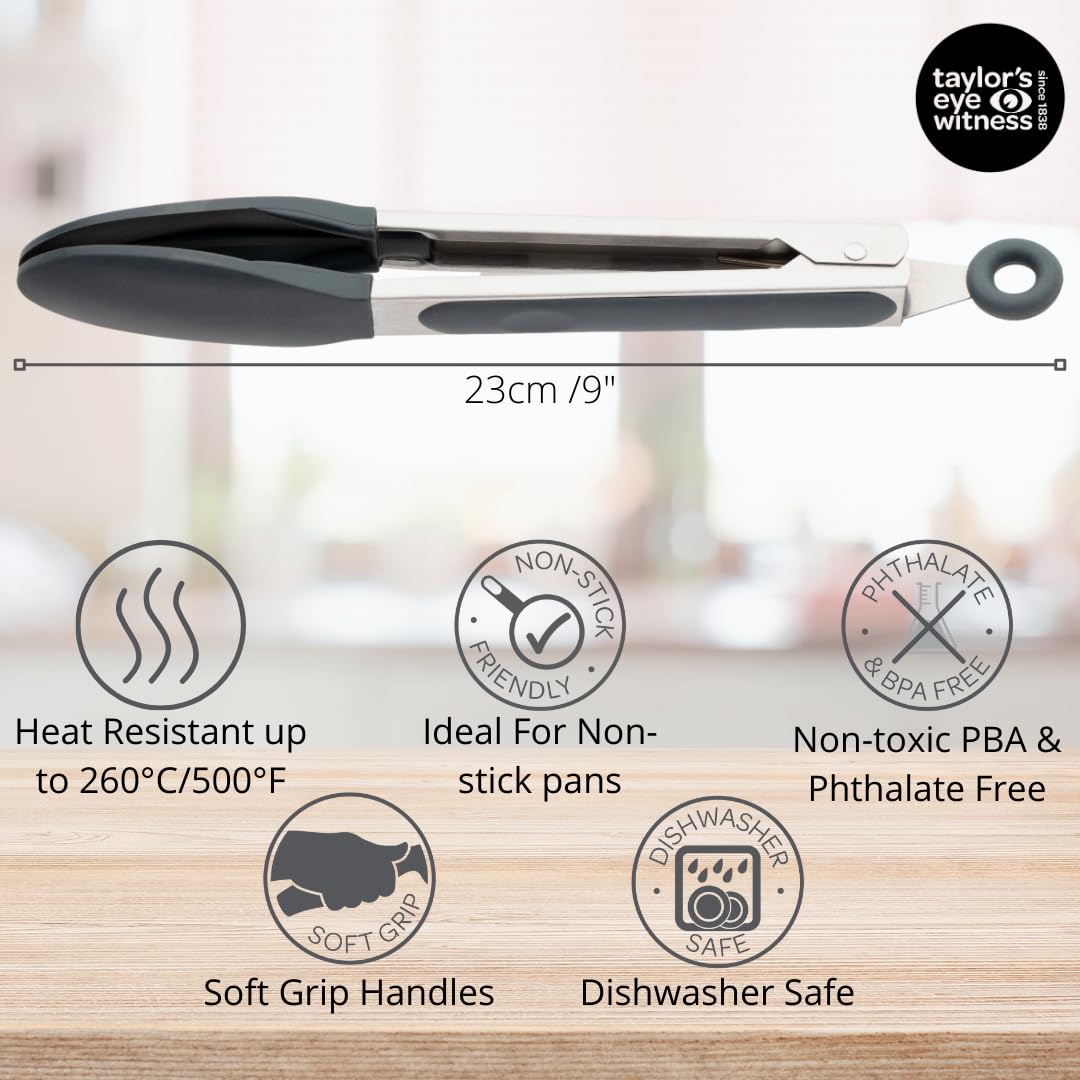 Taylors Eye Witness Large Steel Graphite Silicone Tongs - Dishwasher Safe, Heat Resistant (260°C/500°F), Locking Mechanism, 17cm/7 inch - Image 3