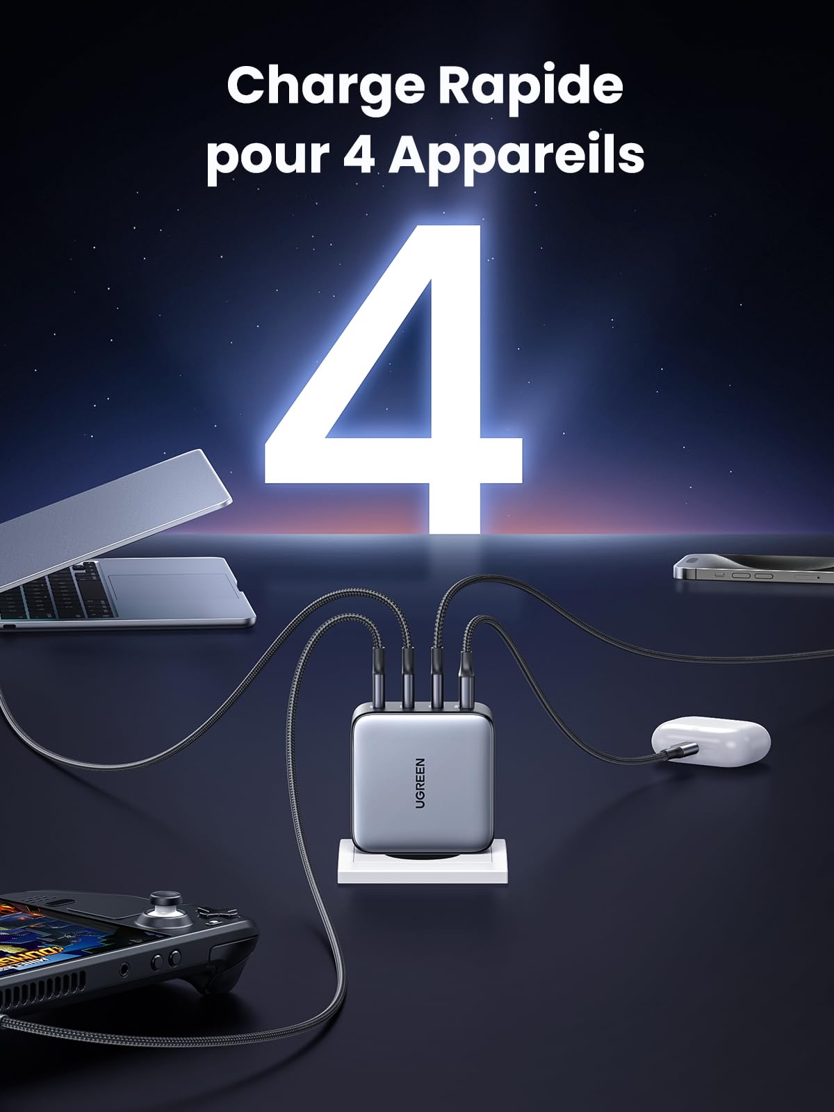 UGREEN Nexode 100W Chargeur USB C Rapide 4 Ports GaN Tech Compatible iPhone 17 Pro Max Air 16 15 14 13 12 Galaxy PPS 60W S26 S25 S24 Pixel 10 9 iPad MacBook