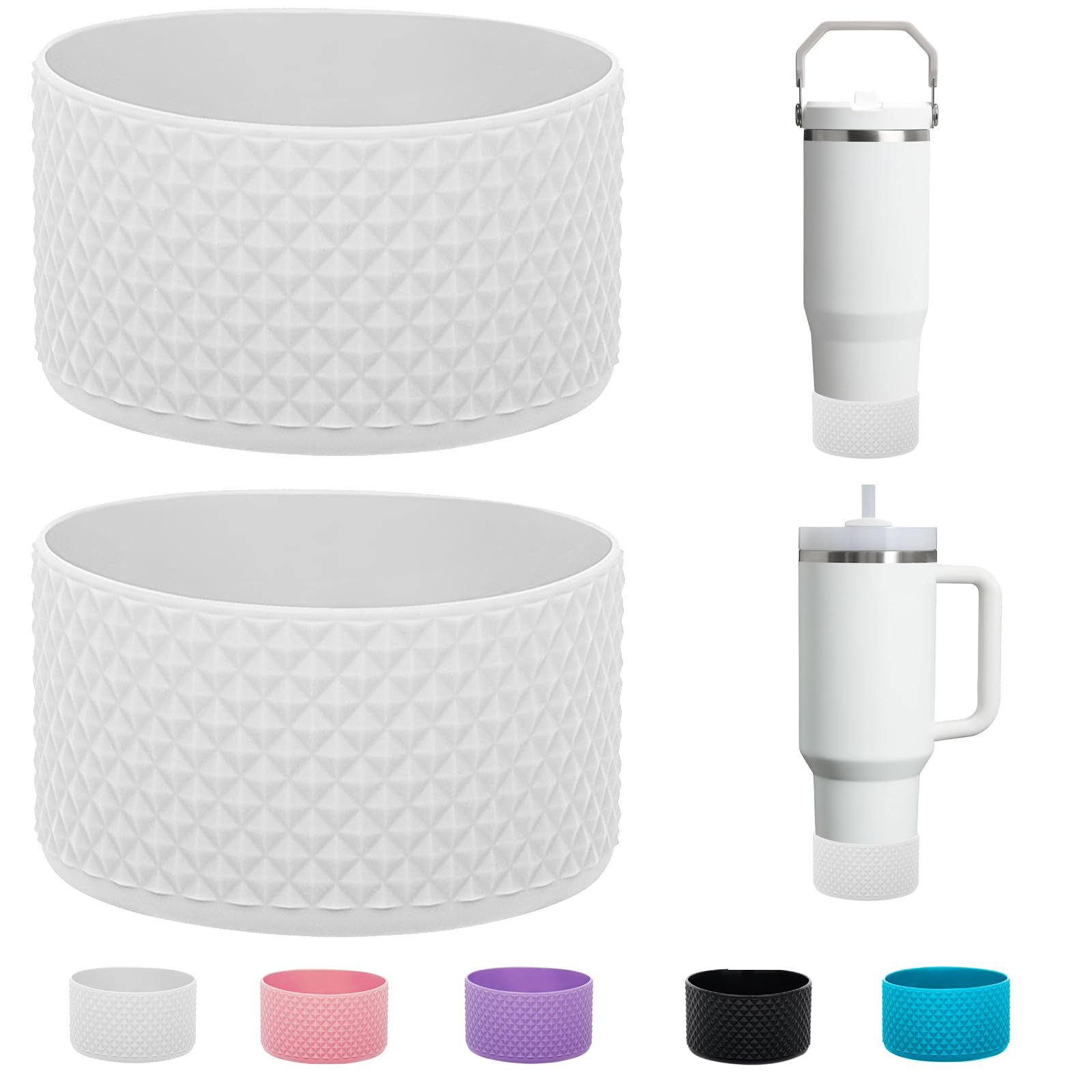 WK IEASON 2 Pcs Tumbler Bottom Protector Flask Silicone Boot for Stanley Quencher Adventure 40oz & Stanley IceFlow 20oz 30oz, Compatible with Hydro Flask Wide Mouth 12oz 21oz 24oz(Diamond White ×2) — image 1