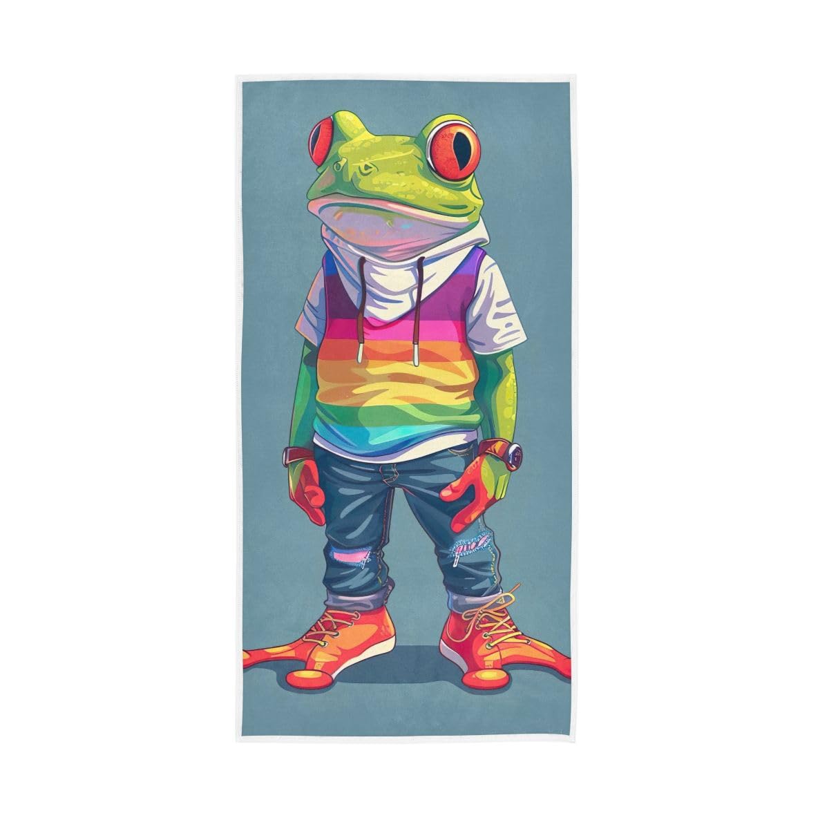 HUYGD Cartoon Frog with Rainbow Cloth Hand Towel, Face Towels for Bathroom 15 x 30 Inches, Decorative Towels