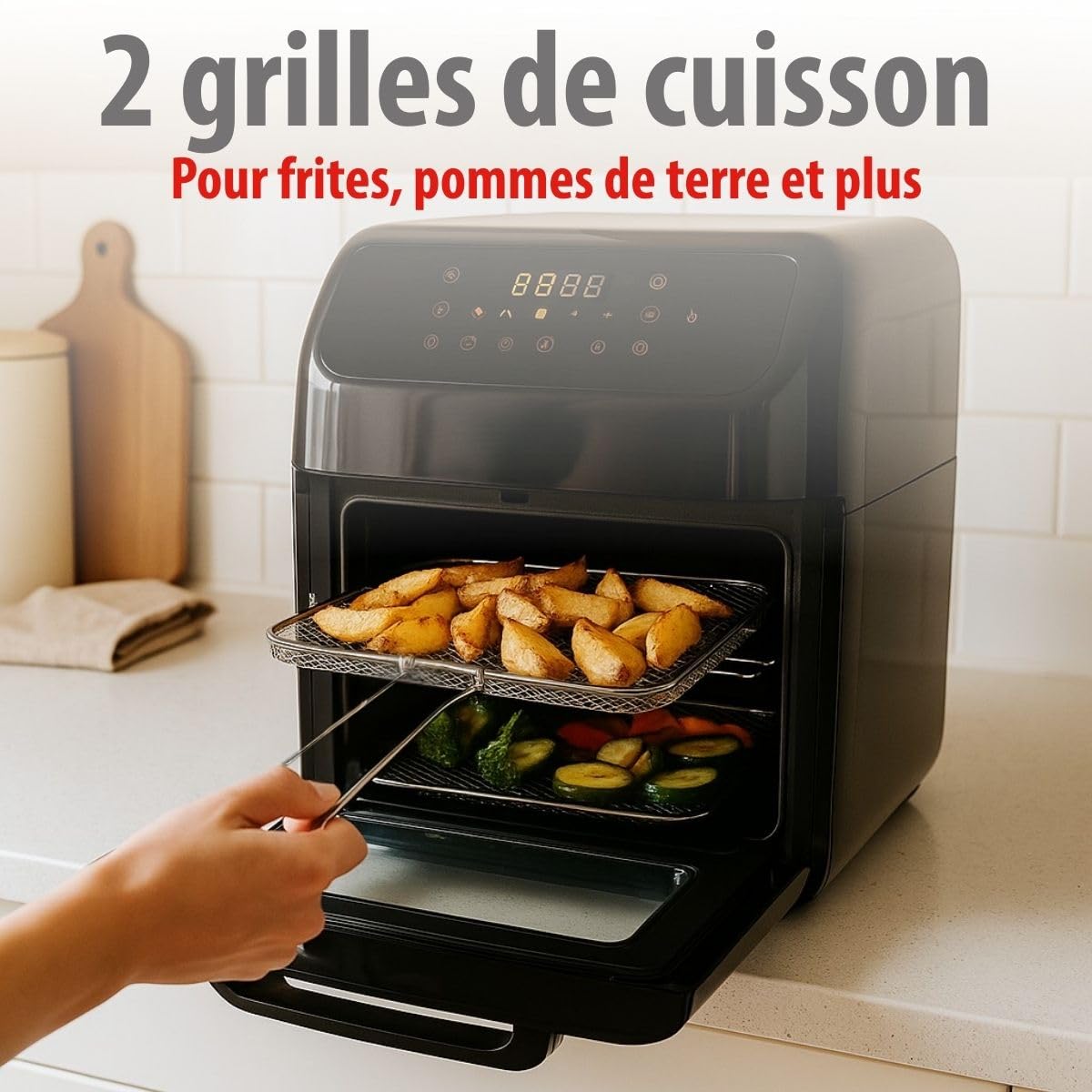 alpina Air Fryer XXXL - Friteuse à air chaud 12L - Air Fyer 8 personnes et plus - Four à air chaud avec affichage numérique - accessoires inclus - Broche à rôtissoire et fourchette à creuser