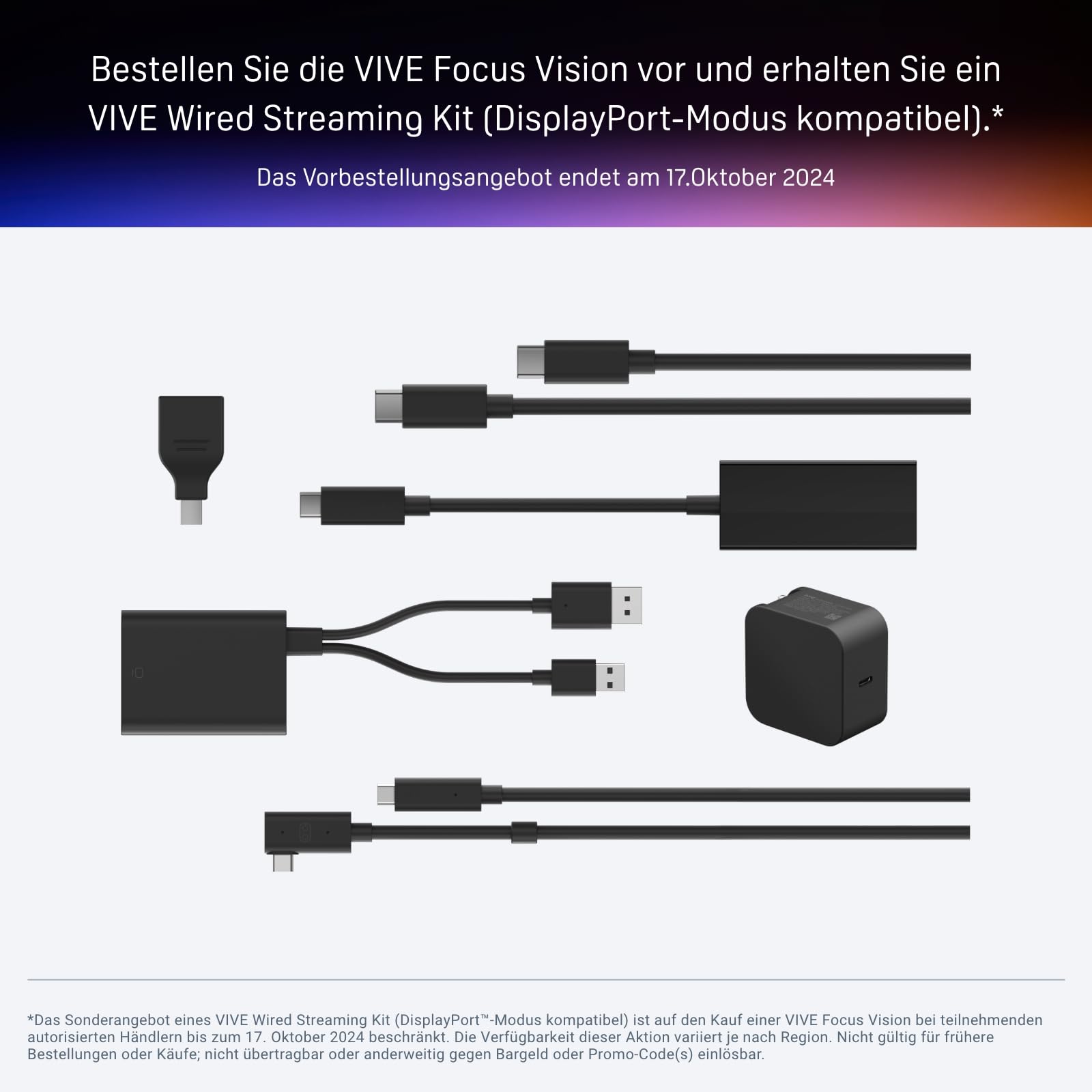 HTC Vive Focus Vision Bundle – Mixed Reality und PC VR Headset + Controller – Consumer Edition + Vive Wired Streaming Kit – DisplayPort-Modus kompatibel