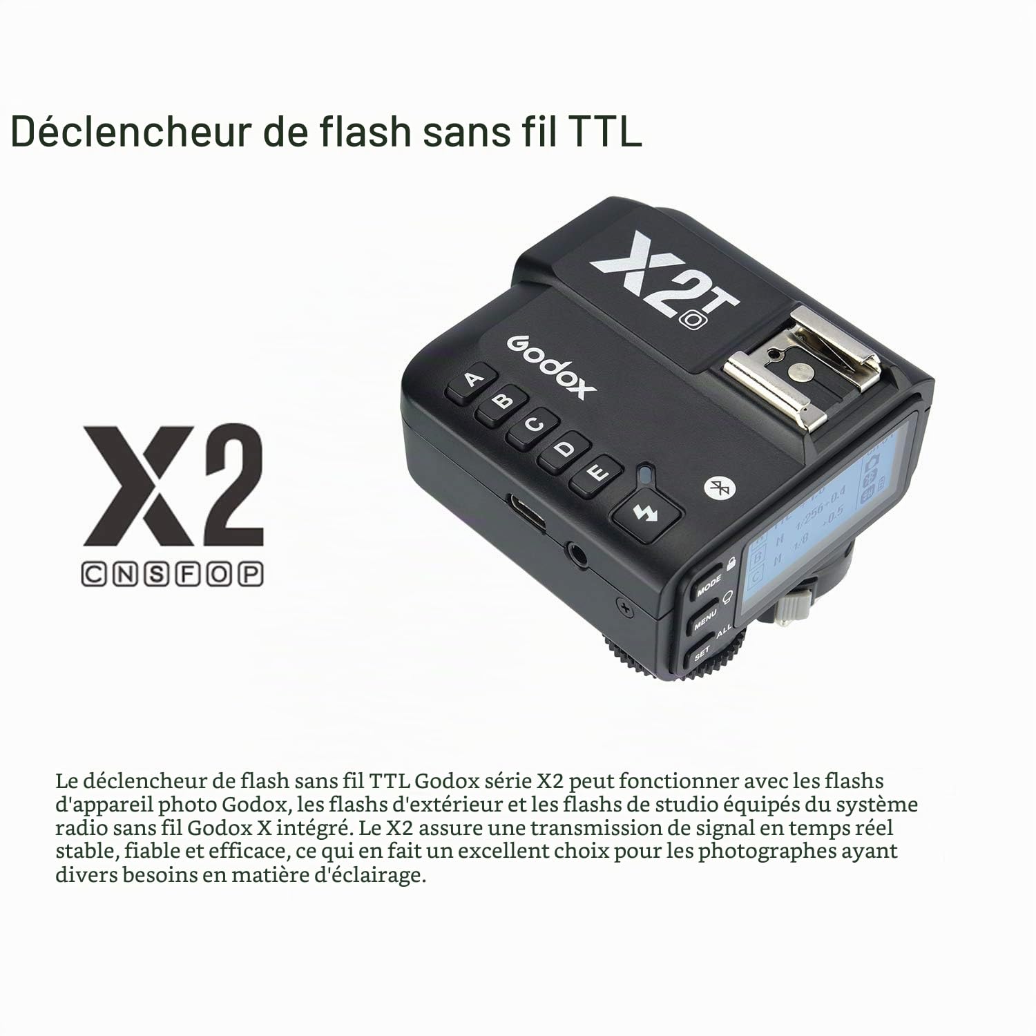 Godox X2T-O TTL Déclencheur de Flash sans Fil pour Olympus, Panasonic, Prend en Charge la Fonction HSS 1/8000s, 5 Boutons de Groupe dédiés et 3 Boutons de Fonction pour Un réglage Rapide